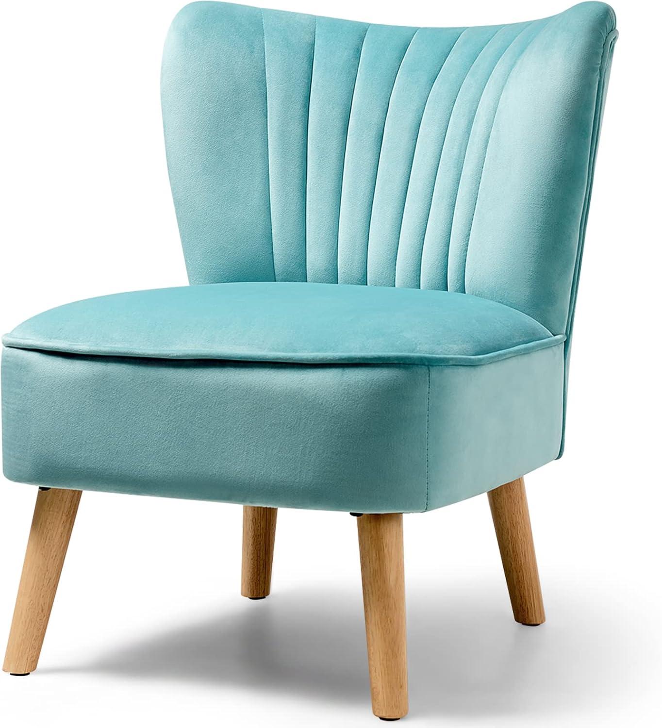 AYFDEGT Armless Accent Chair  Velvet Modern Chair with Rubber Wood Legs and Thick Sponge Seat  Upholstered Leisure Wingback Sofa Chair for Living Room for Bedroom Living Room (1  Blue)