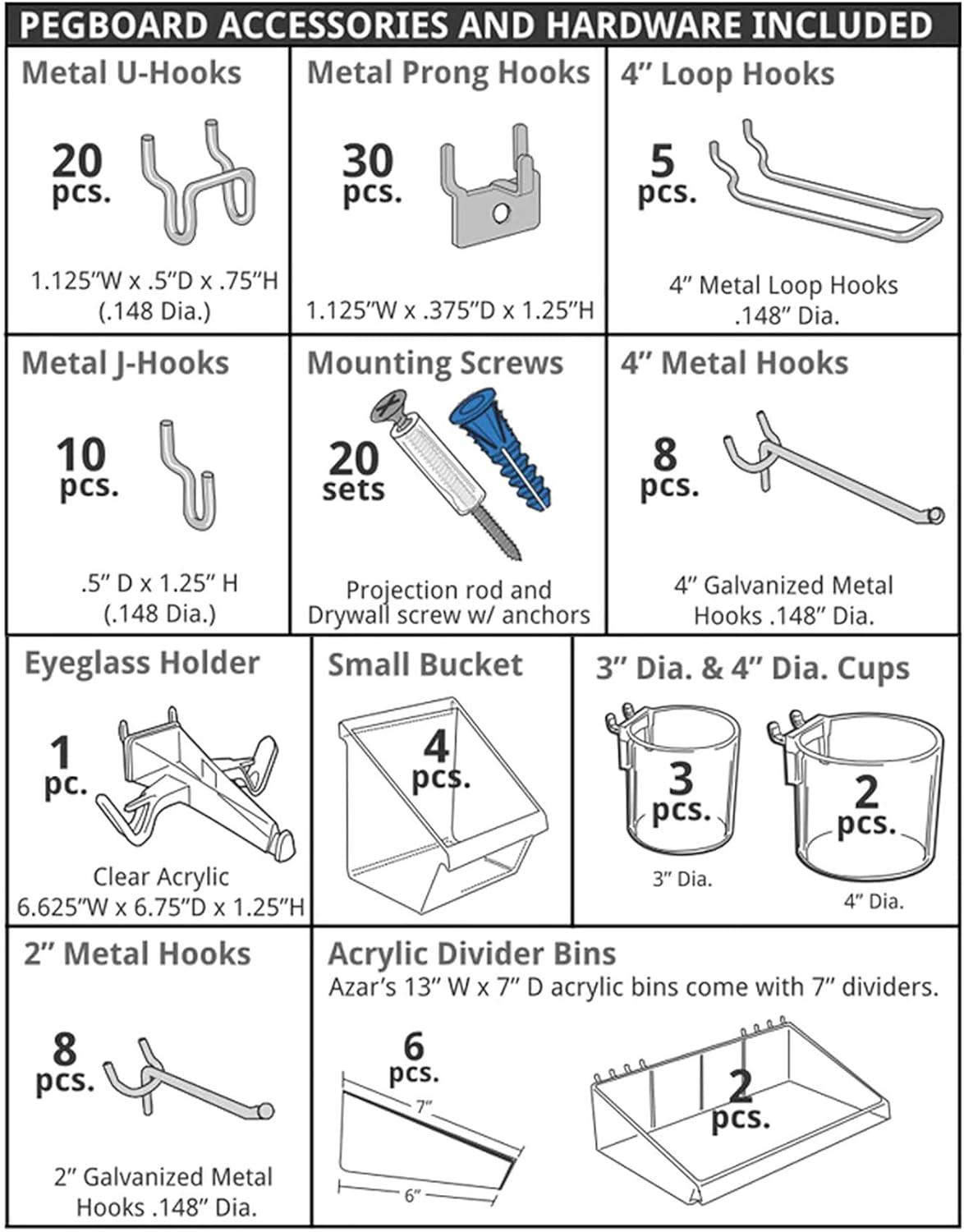 Azar Displays 900988-PNK 125-Piece Pegboard Organizer Kit (2 - 24"x24")