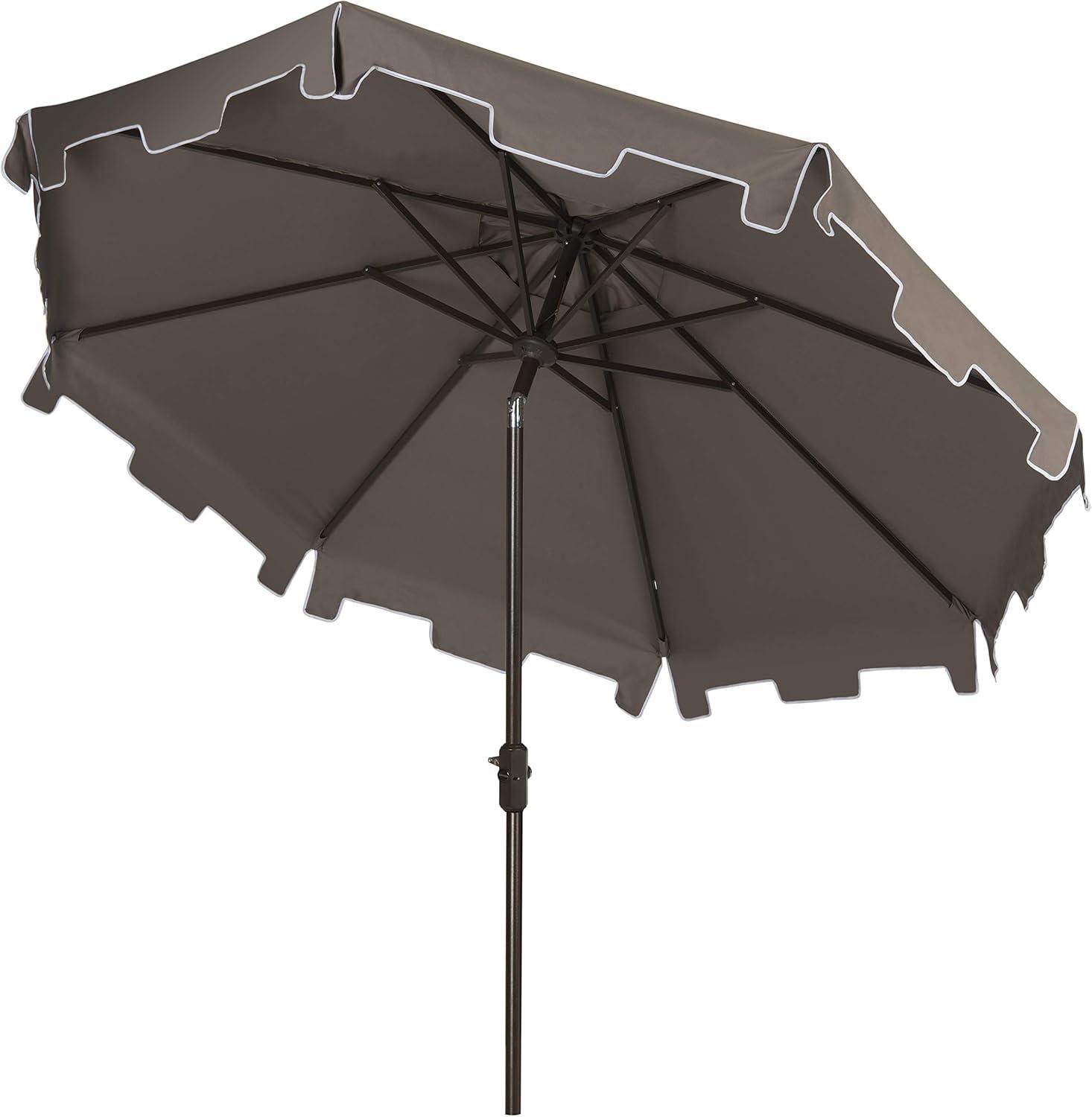 UV Resistant Zimmerman 9 Ft Crank Market Push Button Tilt Umbrella With Flap - PAT8000 - Grey - Safavieh