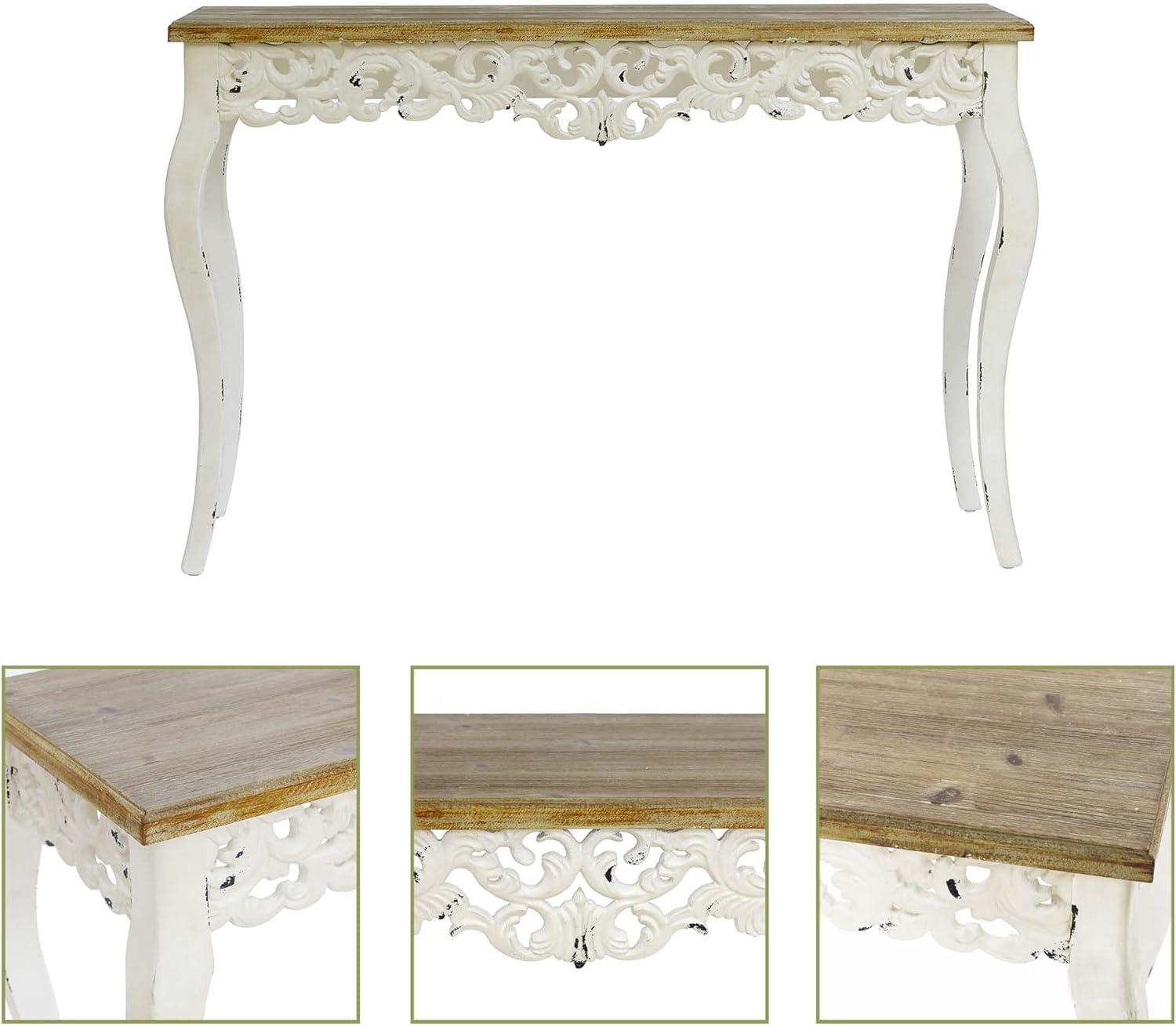 LuxenHome Victorian Off White and Natural Wood Console and Entry Table Off-White