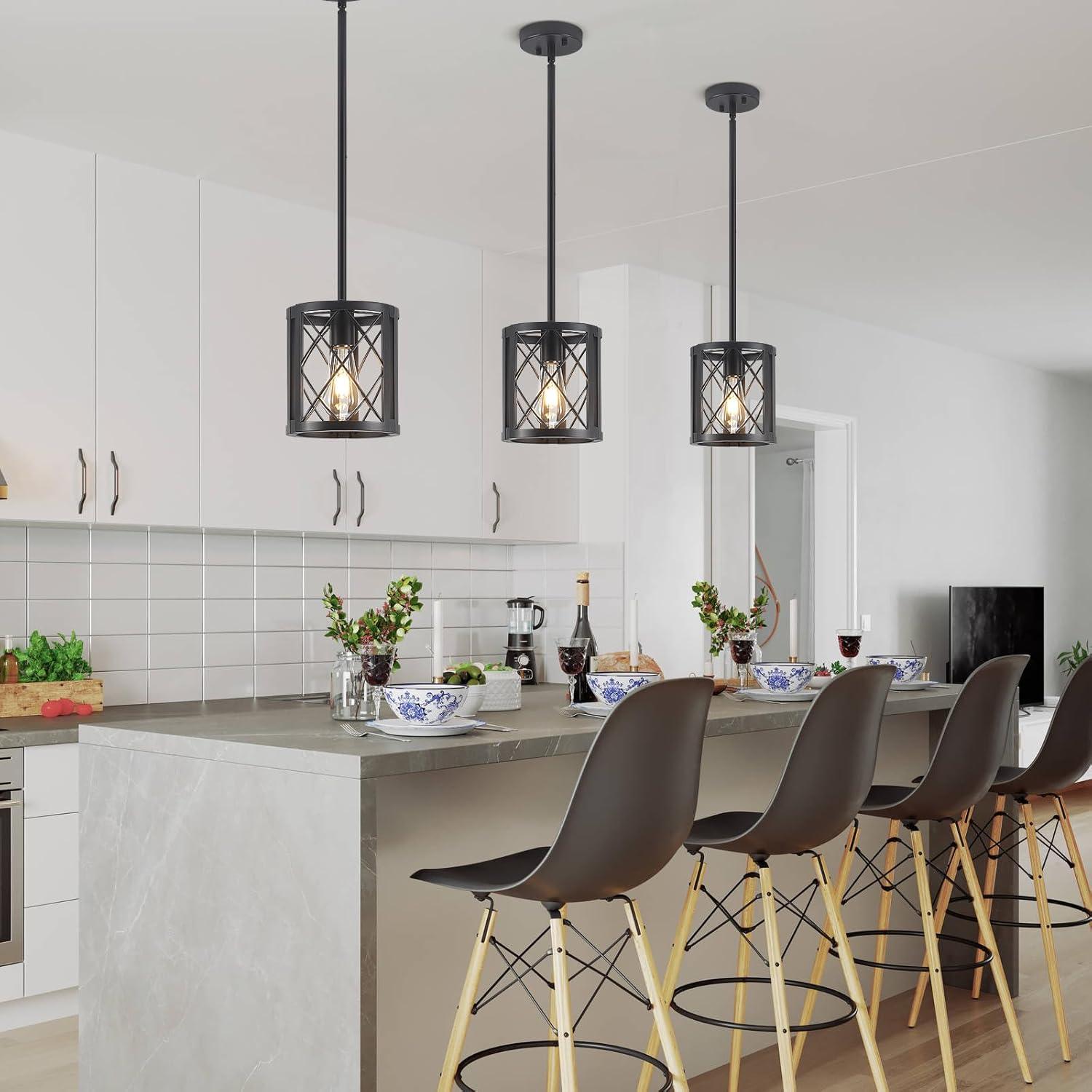 Everly Quinn 17.7" Farmhouse Vintage Black And Gold Pendant Light - Dome Chandelier For Kitchen Island, Dining Room, Hallway