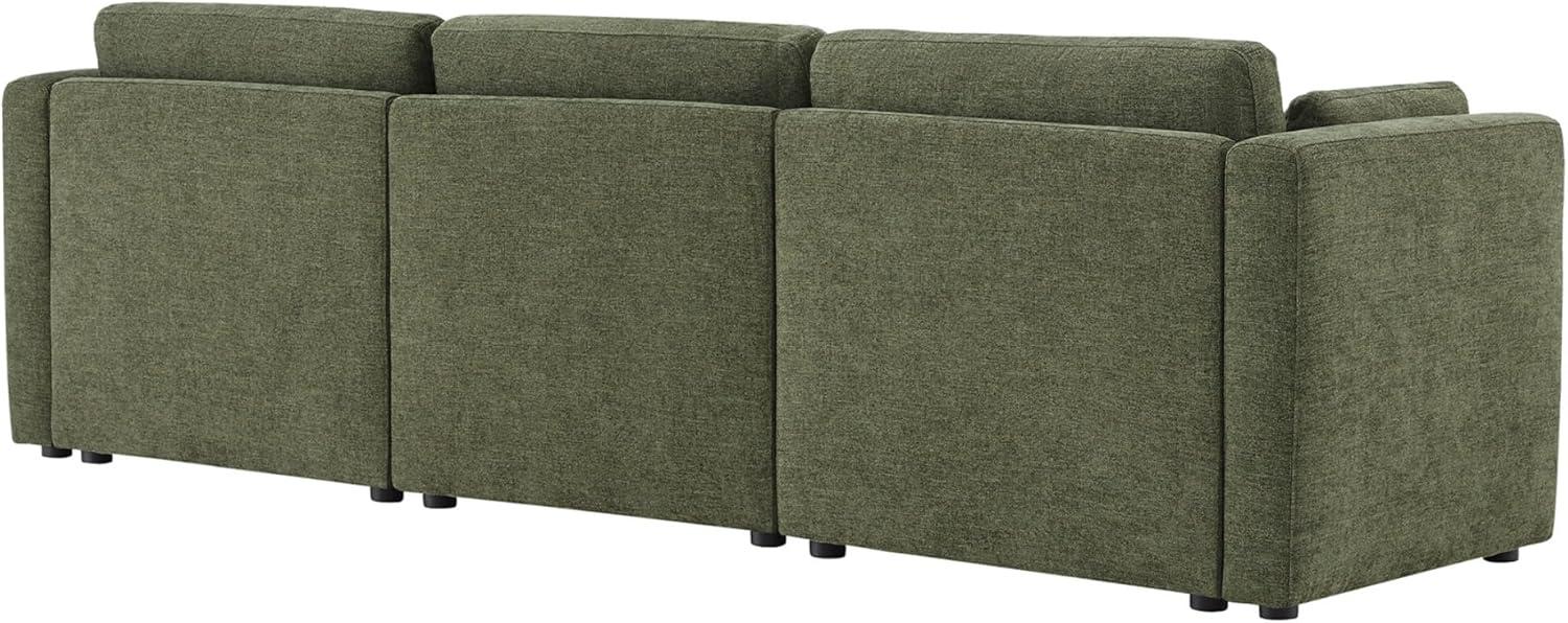 Moss Green Linen Three-Piece Modular Sofa with Ottoman