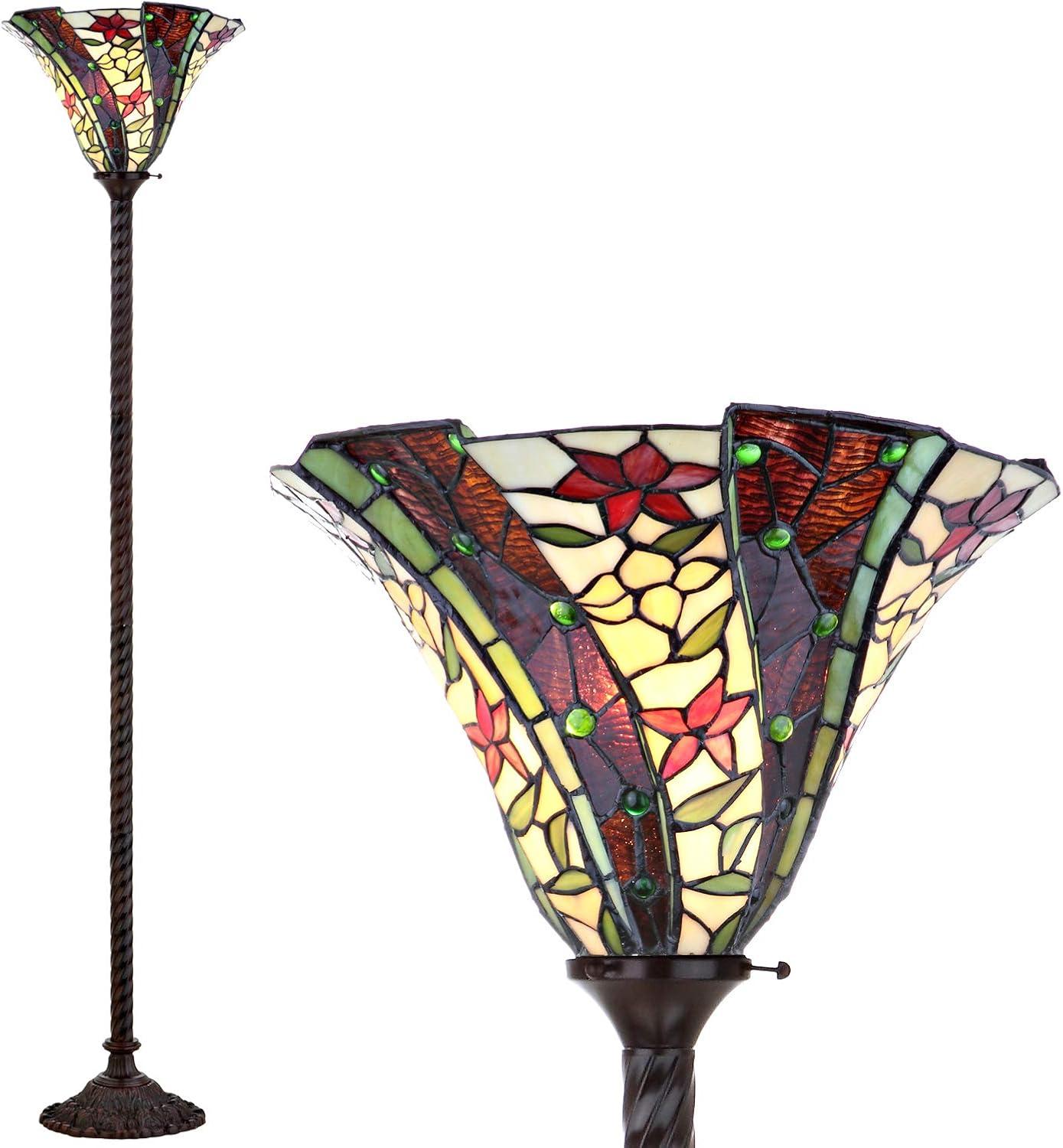 Williams 71" Bronze Torchiere with Stained Glass Shade