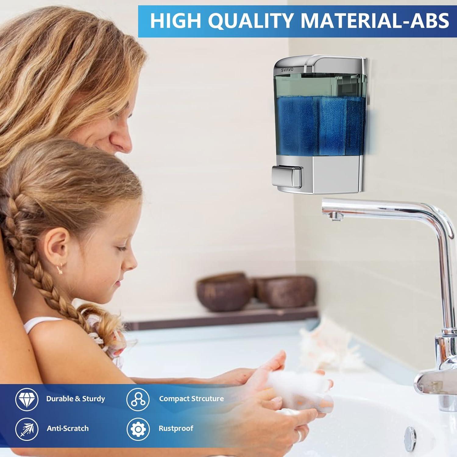 SVAVO Wall Mounted Soap Dispenser Kitchen Bathroom Manual Soap Dispenser Refillable Hand soap Dispenser for Liquid Contianers Shampoo Gel Chamber for Household Commerical 23.7oz (700ml) ABS