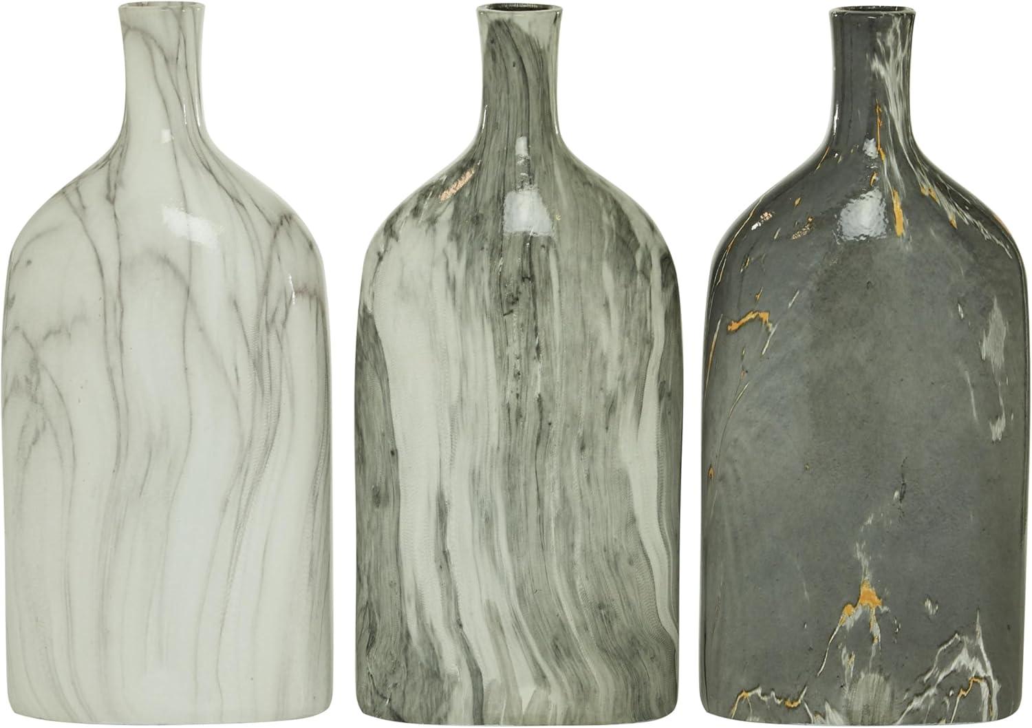 DecMode 6"W, 13"H Faux Marble Gray Ceramic Vase, Set of 3