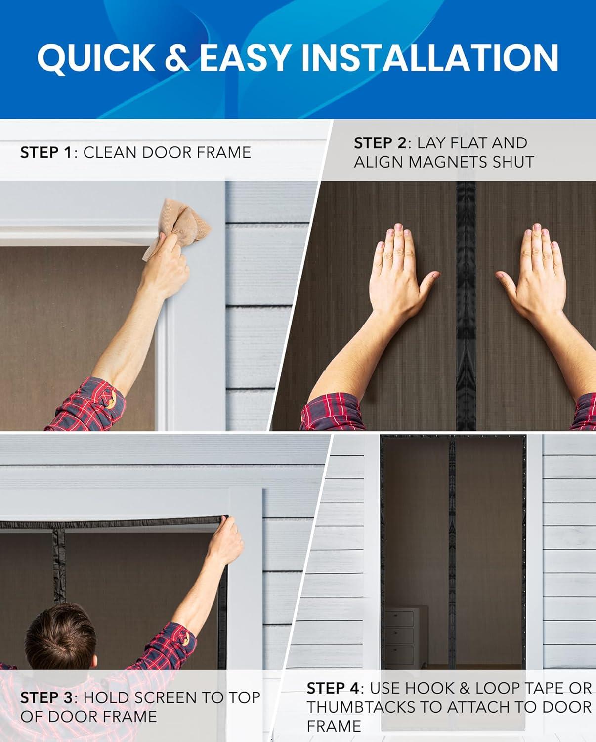 Easy Install Upgraded Magnetic Screen Door Mesh 38”x82” – Strong Magnets, Pet Tested, Keeps Bugs Out