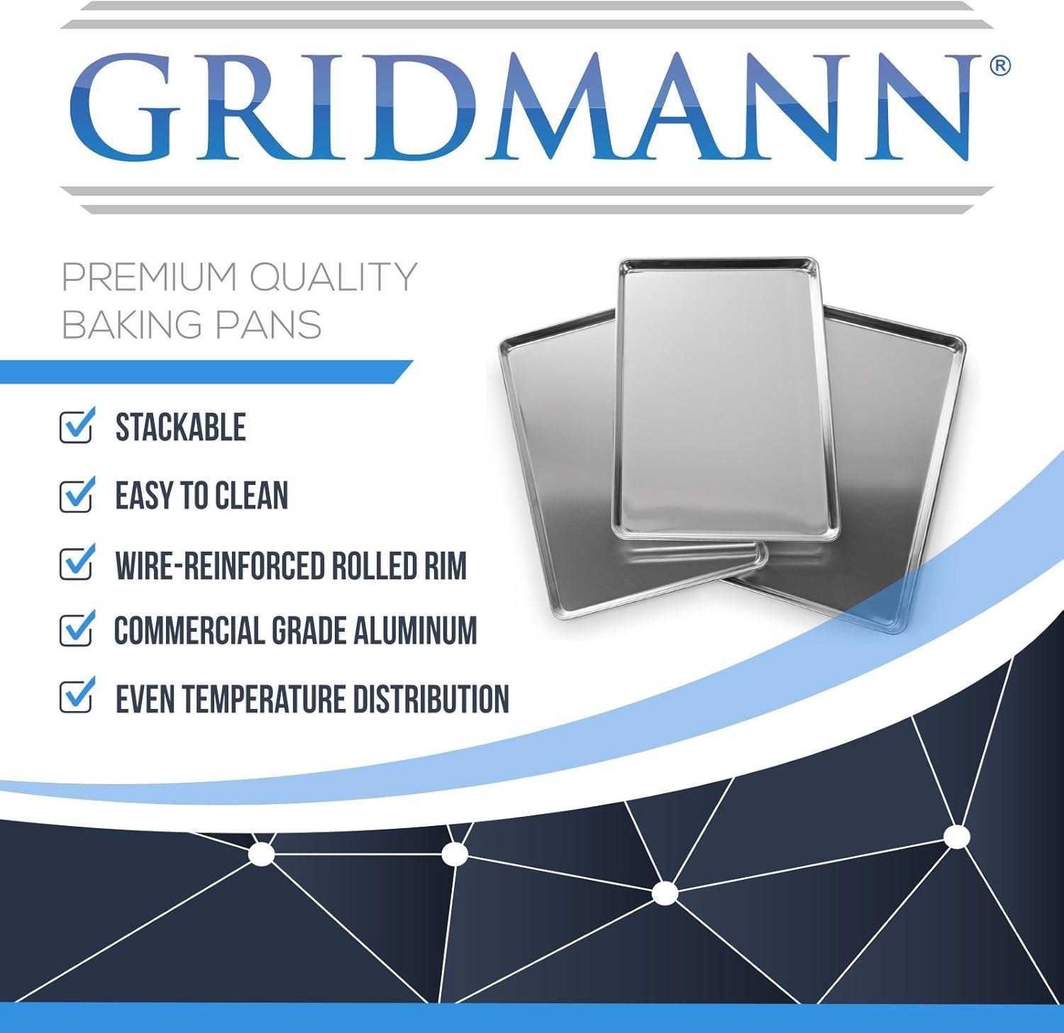 GRIDMANN Commercial Grade Aluminium Cookie Sheet Baking Tray - 6 Pans