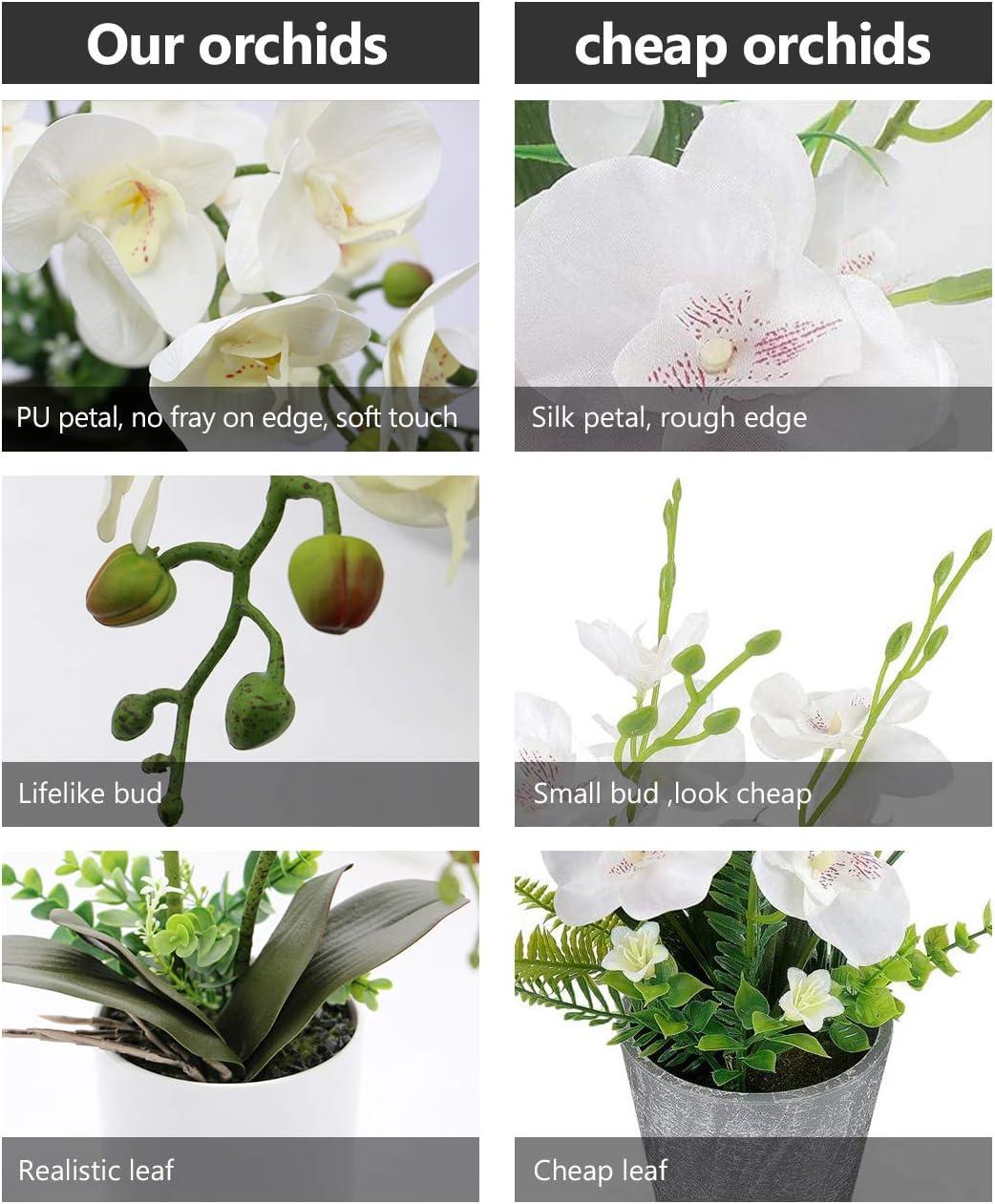 Omygarden White Orchid Artificial Flowers in Pot, Fake Plastic Orchid Flowers, Decoration for Home Office Wedding(White 2 Bouquets)