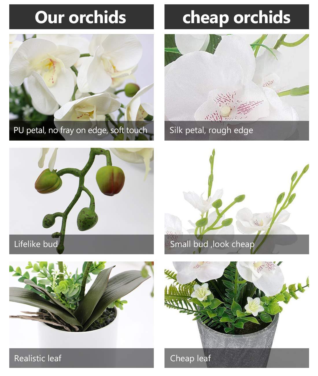 Omygarden White Orchid Artificial Flowers in Pot, Fake Plastic Orchid Flowers, Decoration for Home Office Wedding(White 2 Bouquets)