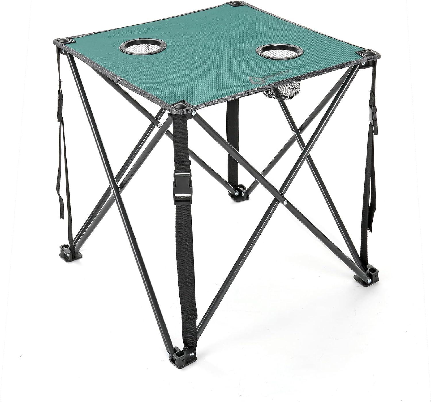 ARROWHEAD OUTDOOR 26” (66cm) Heavy-Duty Portable Camping Folding Table, 2 Cup Holders, Compact, Square, Carrying Case Included, Steel Frame, High-Grade 600D Canvas, USA-Based Support (Green)