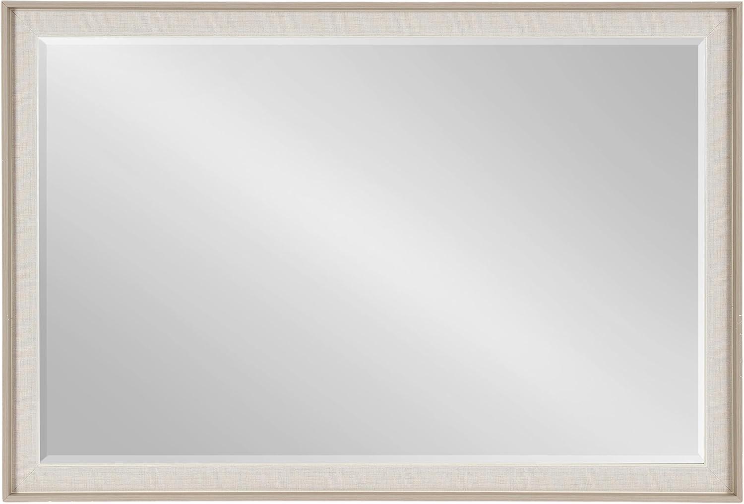 Natural Linen Texture Rectangular Wall Mirror with Beveled Edge