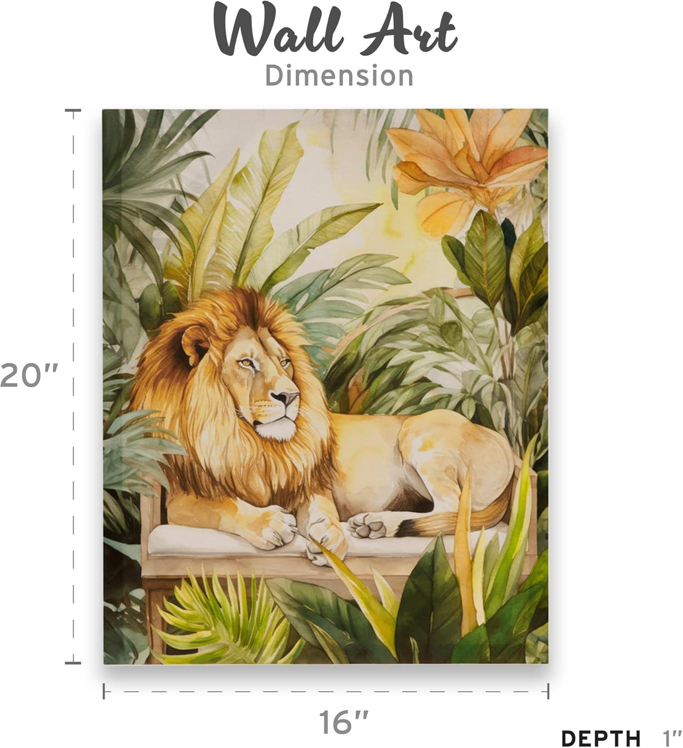 Madison Park 16"x20" Jungle Wild Regal Lion Print Canvas Natural Wall Art Green