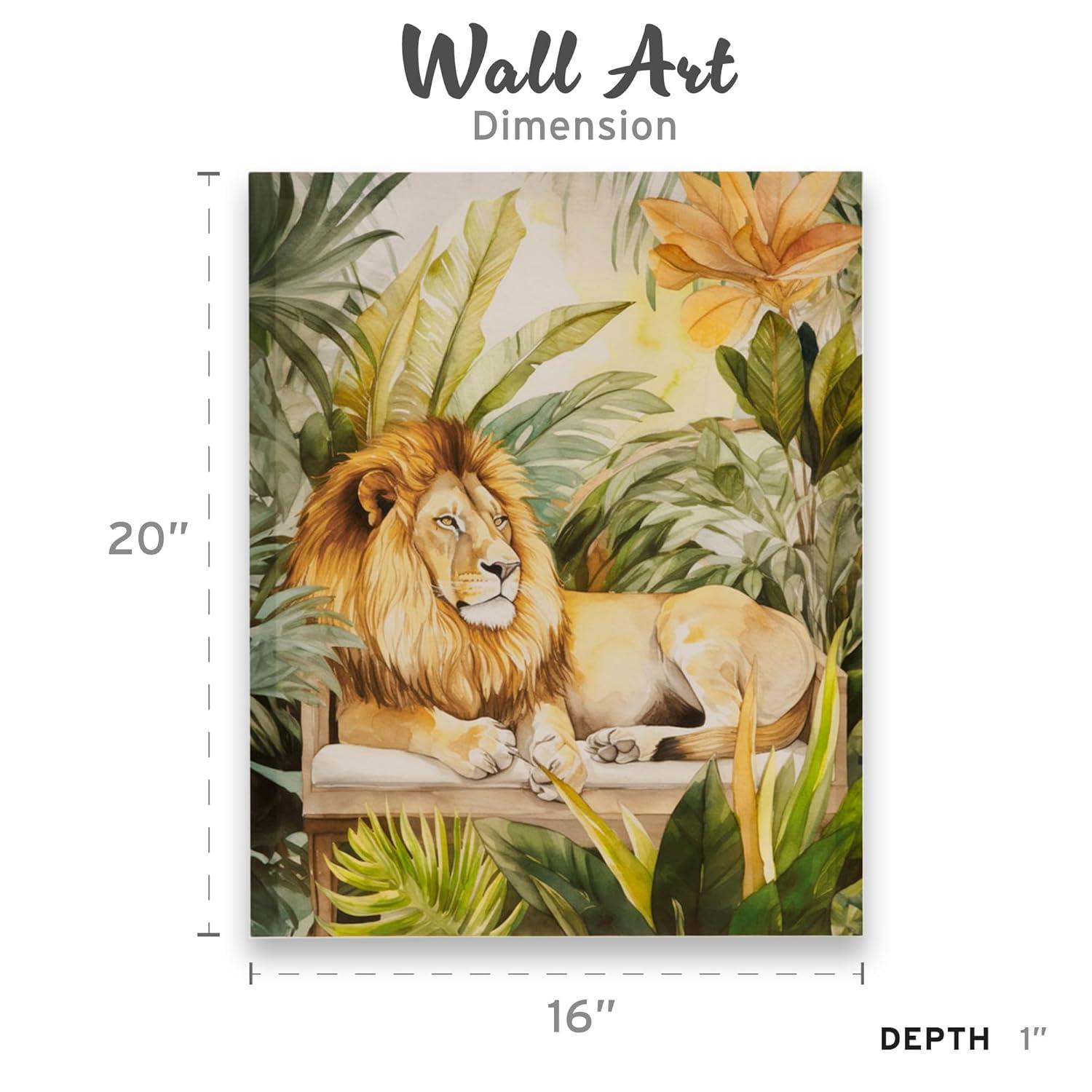 Madison Park 16"x20" Jungle Wild Regal Lion Print Canvas Natural Wall Art Lion Green