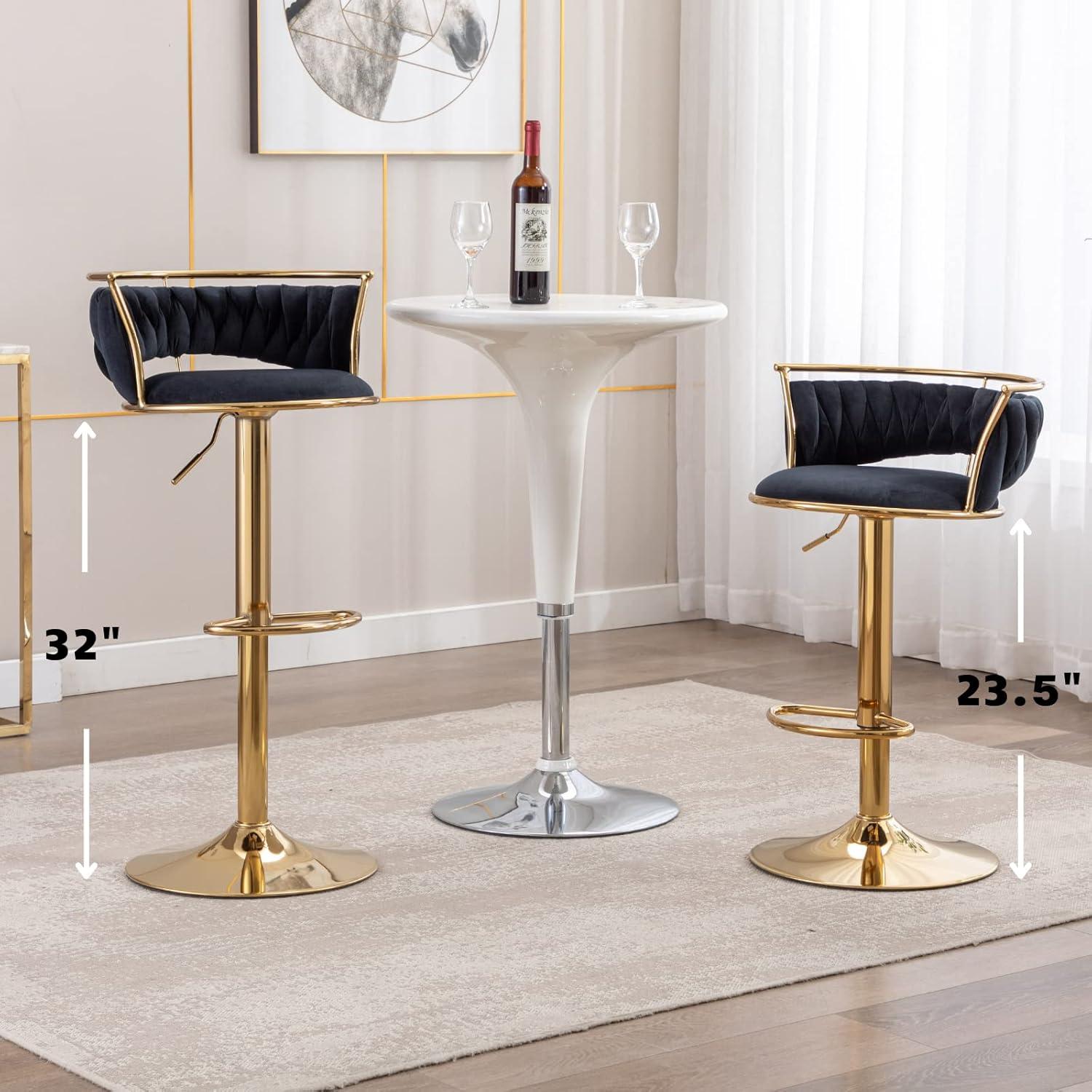 Modern Velvet Adjustable Swivel Bar Stools Set of 2 Orange