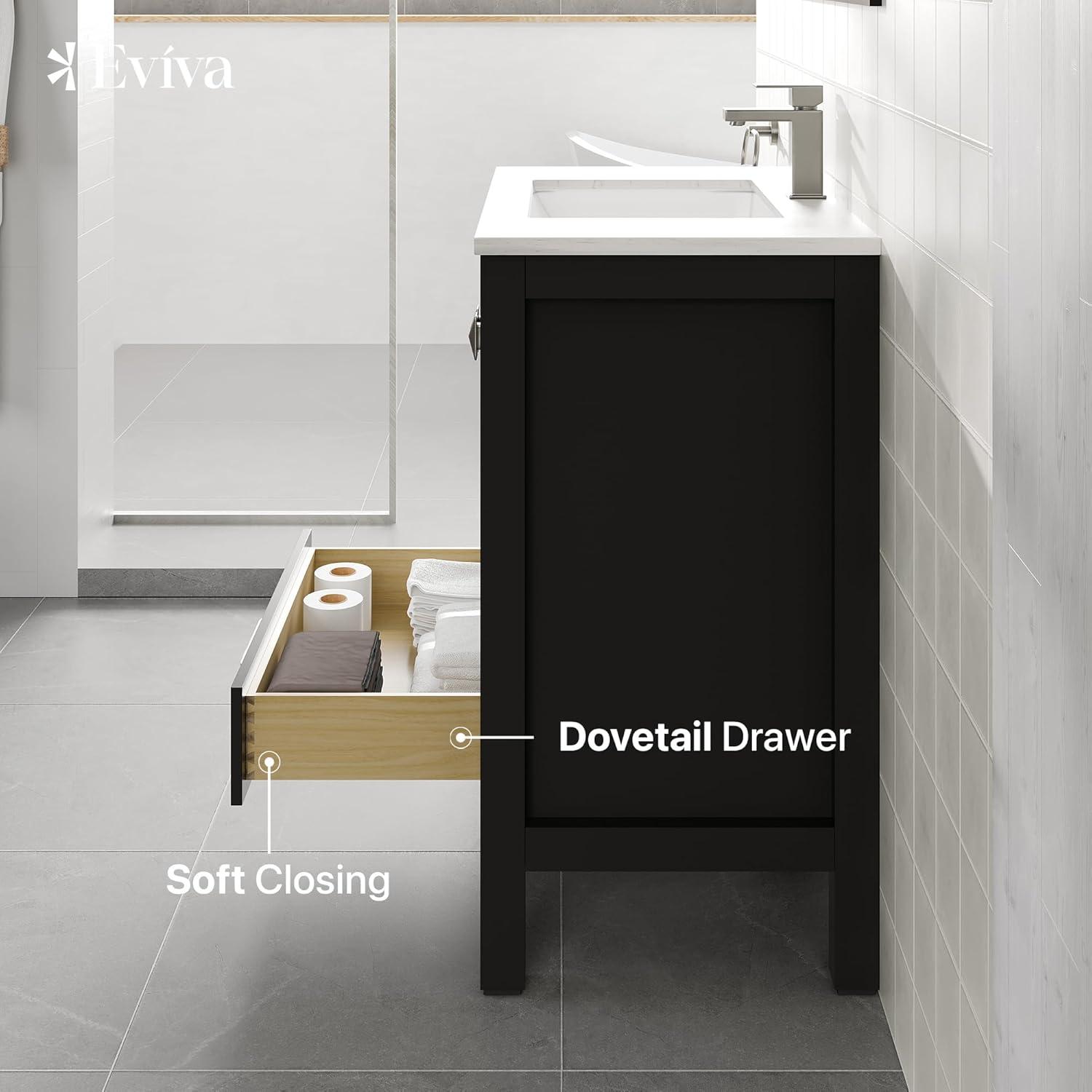 Eviva Aberdeen 30" Espresso Transitional Bathroom Vanity w/ White Carrara Top