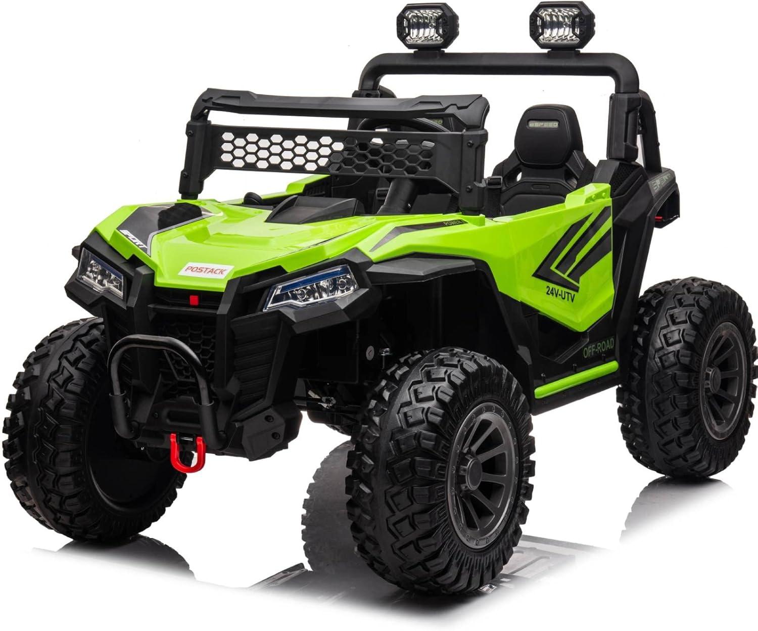 24V Ride on Car 2 Seater Ride on UTV 4X4 Off-Road UTV for Kids 4X200W Powerful Motor Kids' Electric Vehicles with Remote Control, Spring Suspension, Led Light, Bluetooth Music, Green