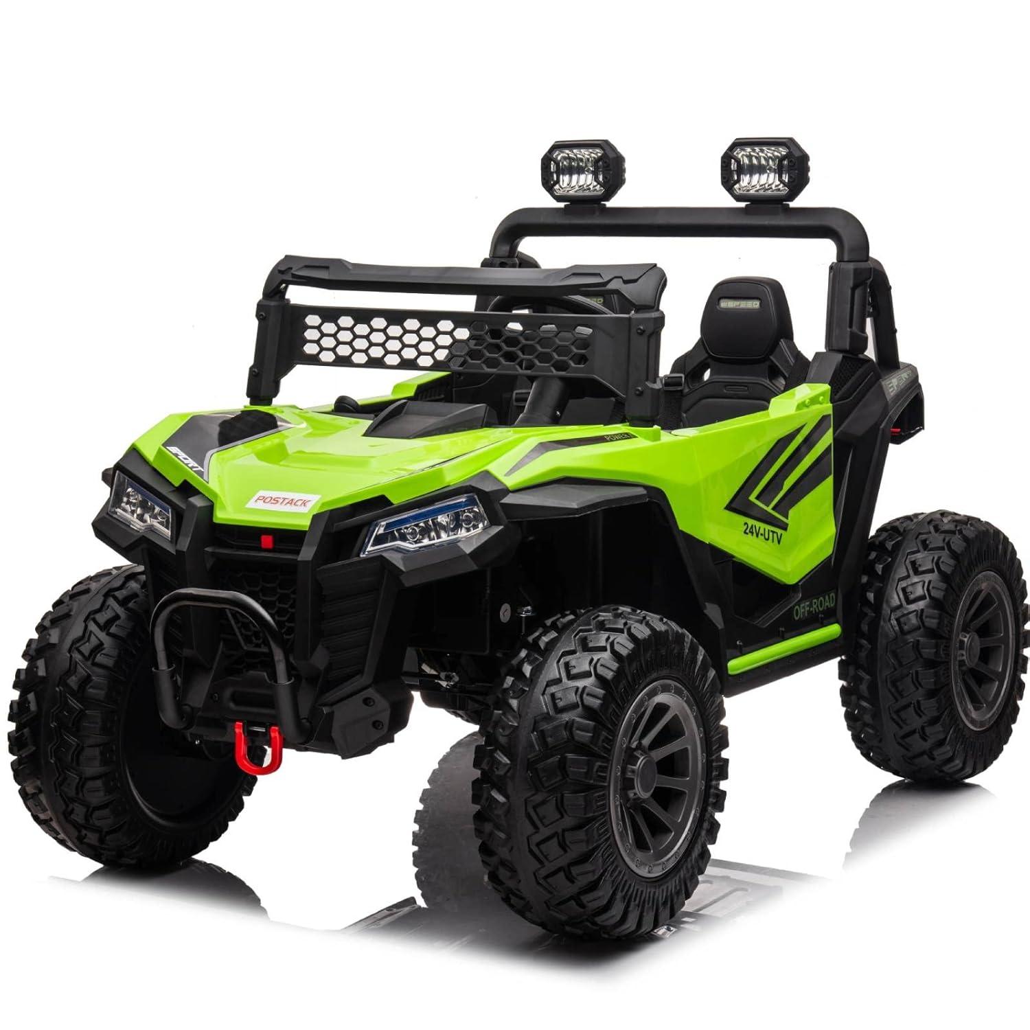 24V Ride on Car 2 Seater Ride on UTV 4X4 Off-Road UTV for Kids 4X200W Powerful Motor Kids' Electric Vehicles with Remote Control, Spring Suspension, Led Light, Bluetooth Music, Green