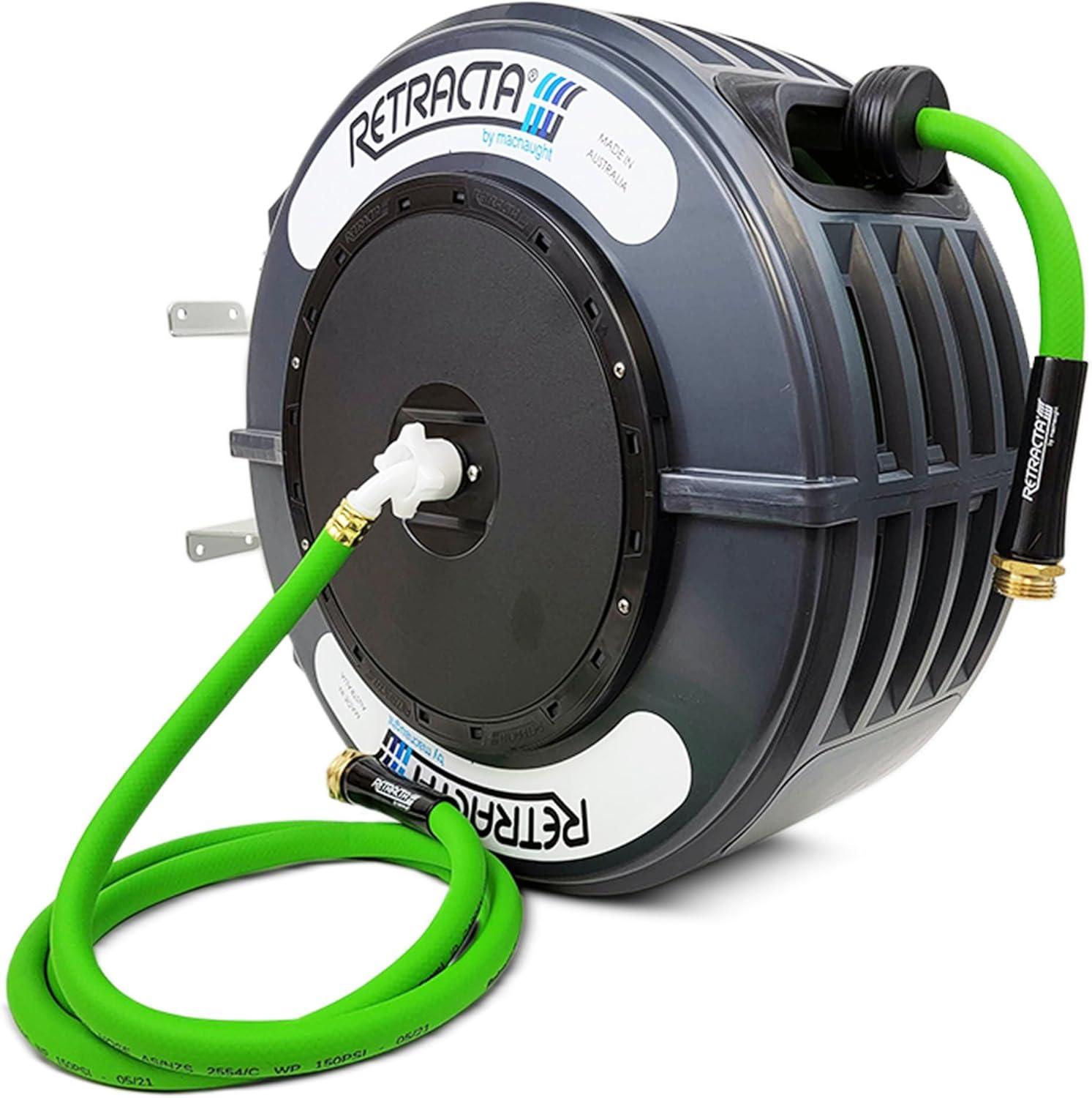 Macnaught Retractable Garden Hose Reel, 82 Ft Water Hose Reel Heavy Duty Retractable Hose with Metal 180° Swivel Rotation Bracket for Wall Mount - Beige