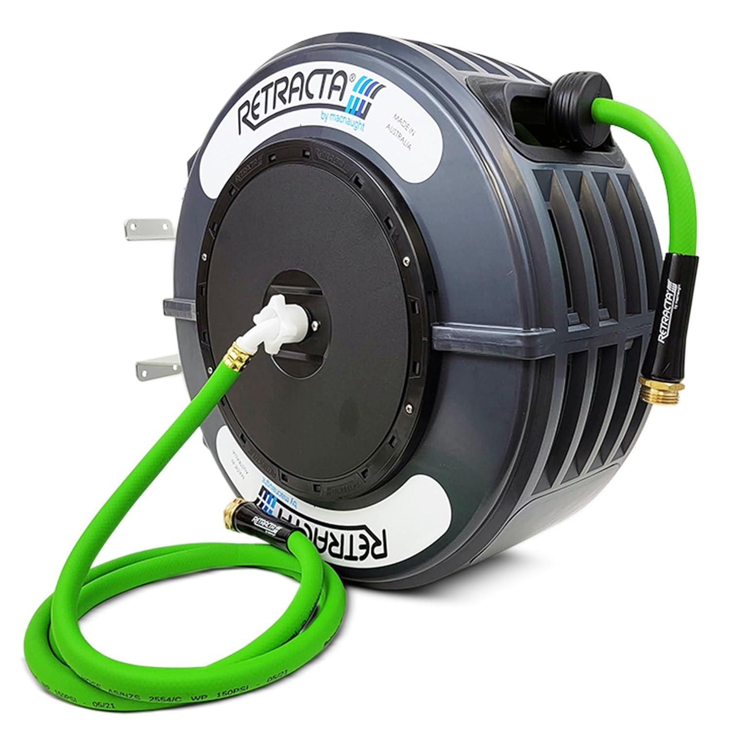 Macnaught Retractable Garden Hose Reel, 82 Ft Water Hose Reel Heavy Duty Retractable Hose with Metal 180° Swivel Rotation Bracket for Wall Mount - Beige