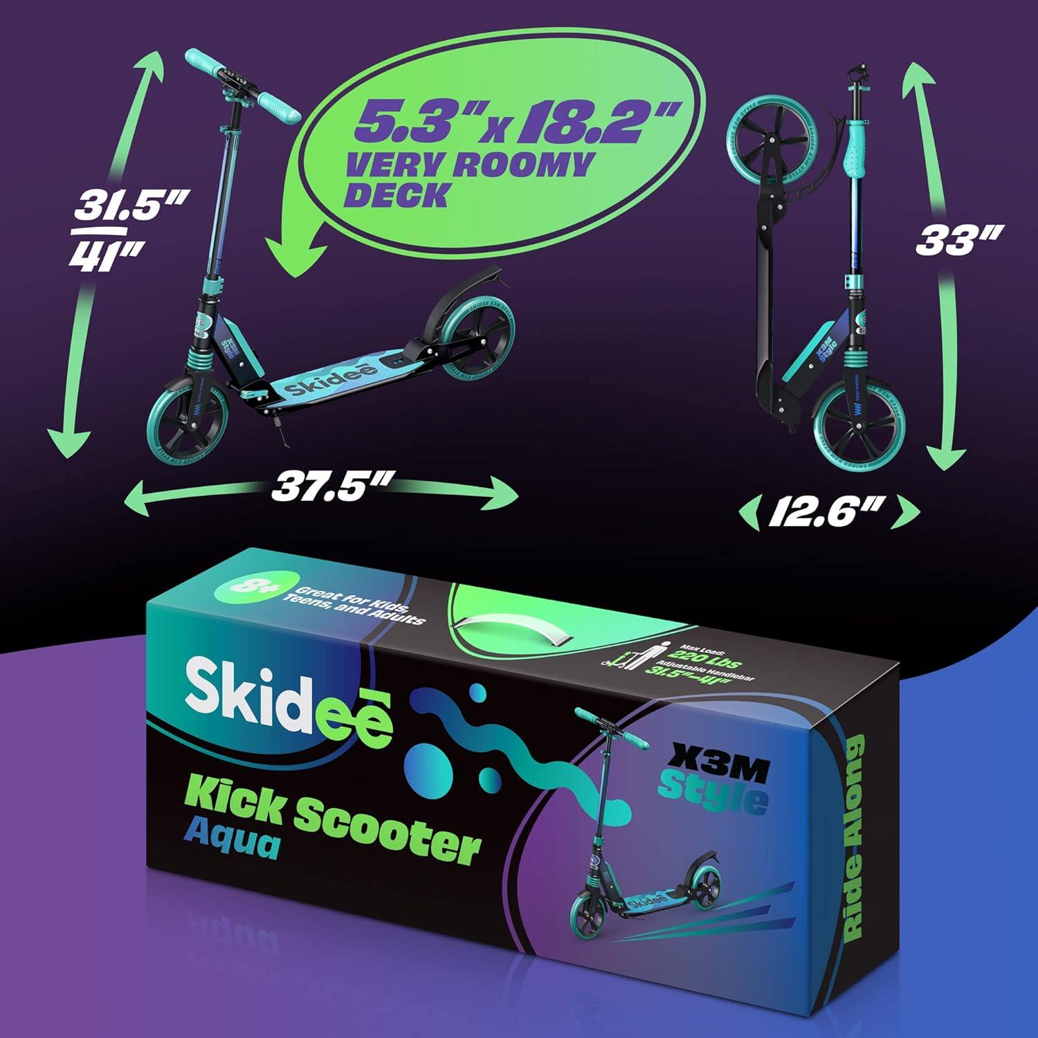 Skidee Scooter for Kids, Teens, Adults, 4 Adjustment Levels, Handlebar Up to 41 Inches, Red