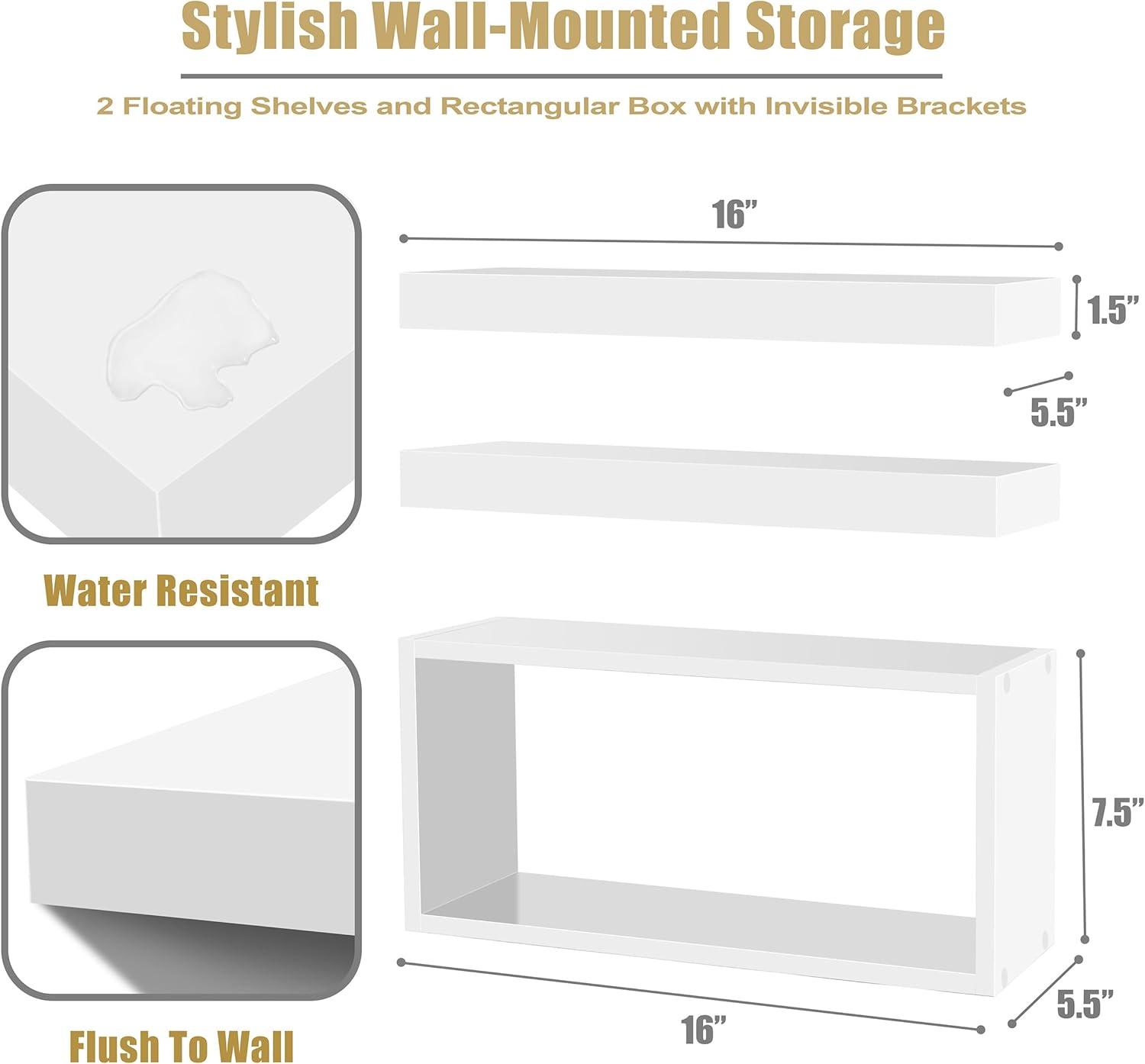 White Floating Cube Accent Shelf Set for Living Room and Bedroom