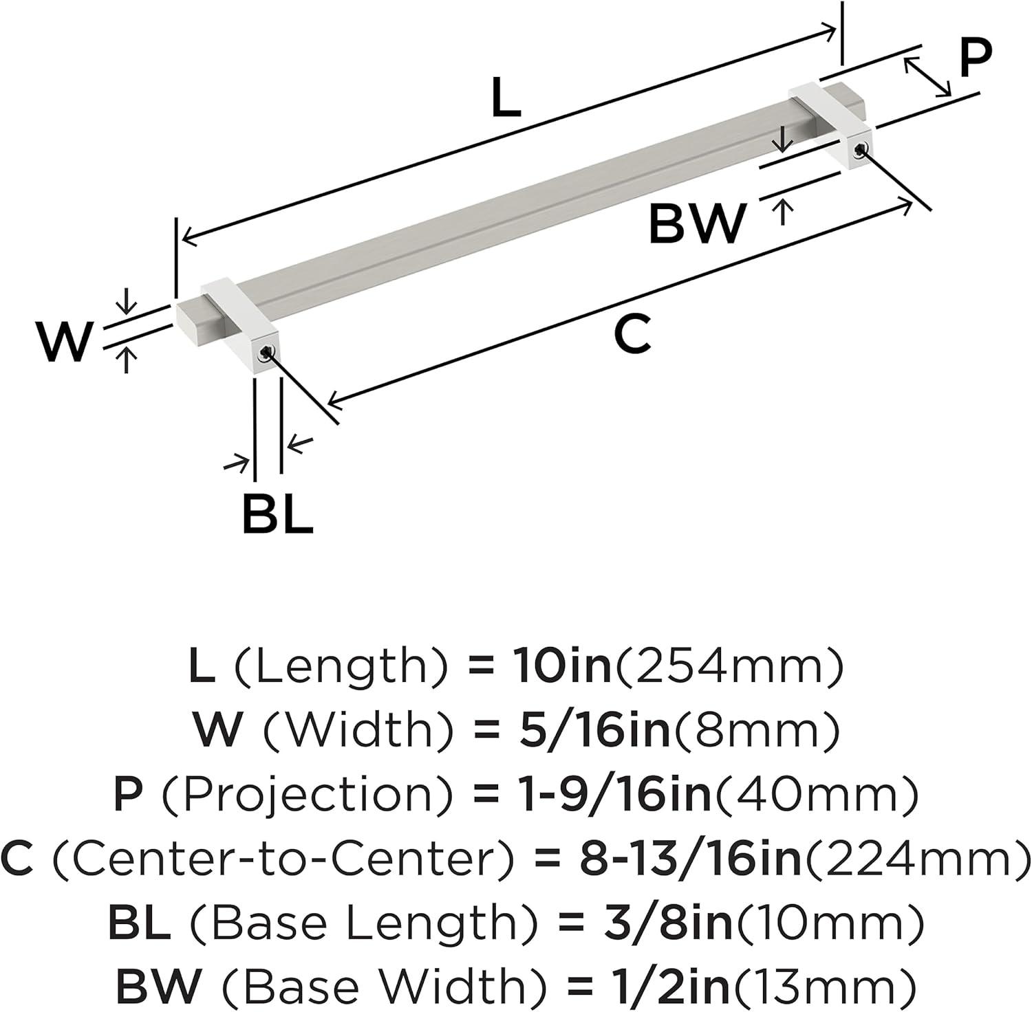 Amerock Mulino 8-13/16 inch (224mm) Center-to-Center Satin Nickel/Polished Chrome Cabinet Pull