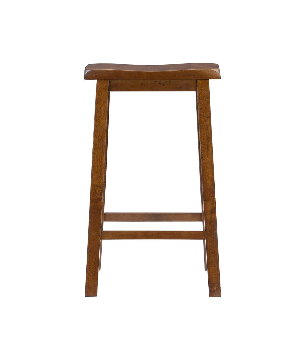 Linon Beamon 29" Sturdy Wood Backless Saddle Seat Bar Stool in Honey Brown