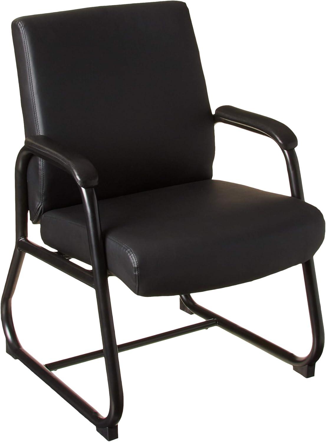 Boss Office Products Guest Chair Heavy Duty Black: Metal Frame, Fixed Arms, Padded, Sled Base, 350 lb Capacity