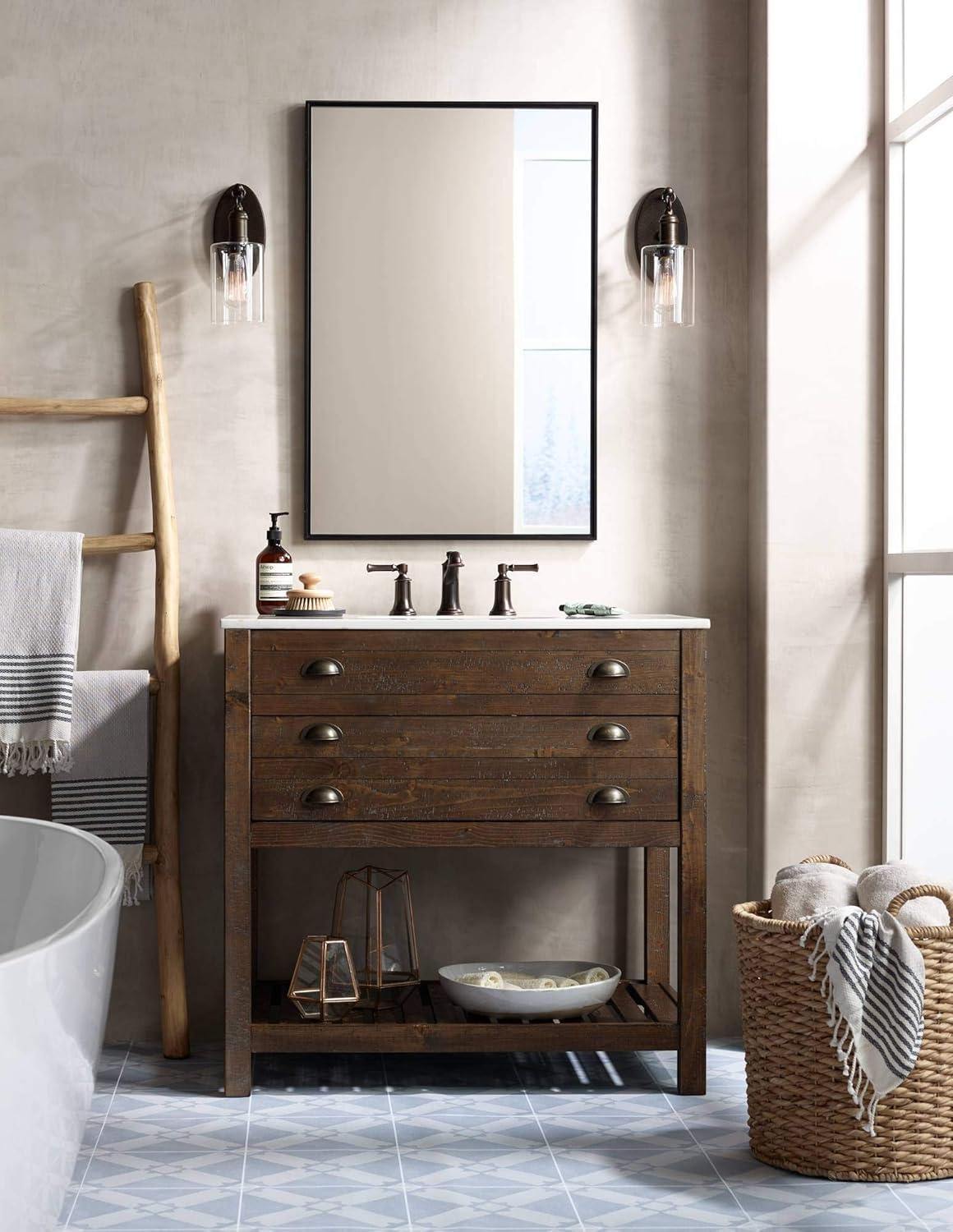 Franklin Iron Works Cloverly Industrial Rustic Wall Light Sconce Bronze 4 1/2" Fixture LED Clear Glass for Bedroom Bathroom Vanity Reading Living Room