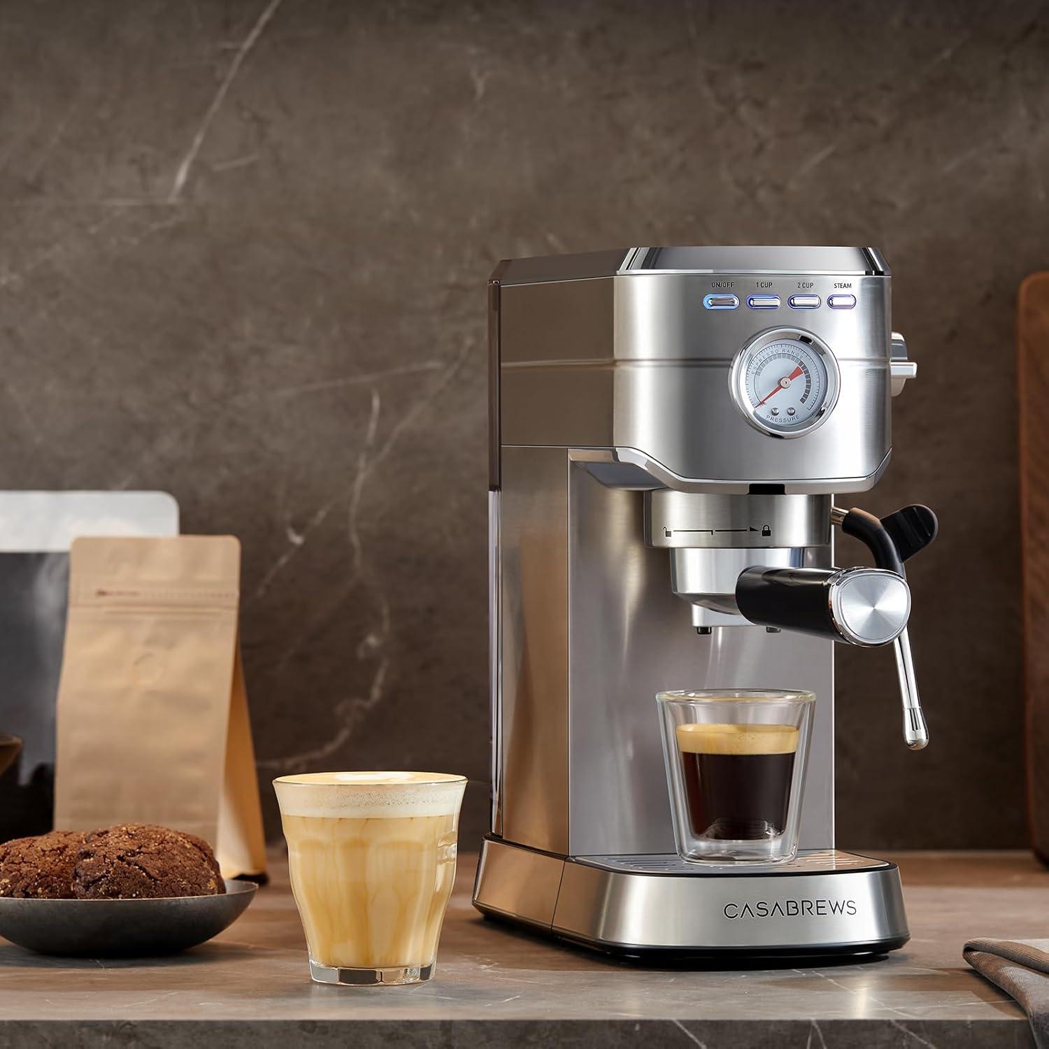 Compact Stainless Steel Semi-Automatic Espresso Machine with Steam Milk Frother