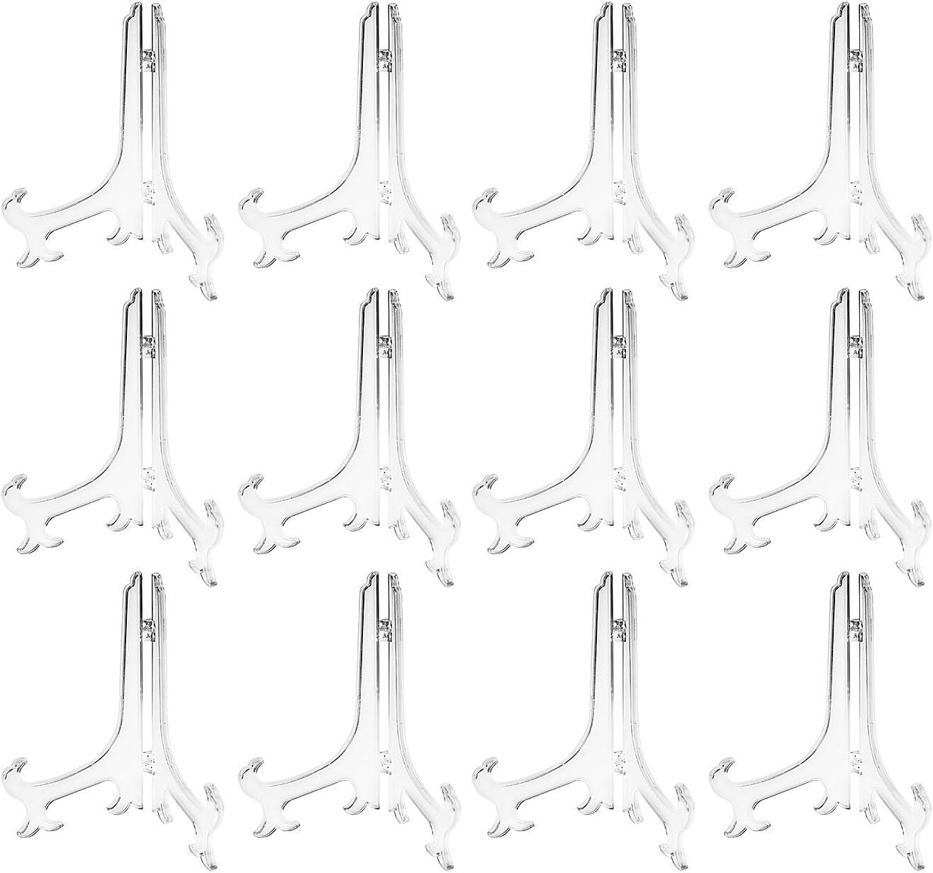 Super Z Outlet Plastic Easels 12 Pack Clear Easel Stands Easel Display Stand for Photo, Place Card, Collectibles, Light Items - Perfect for Wedding Cards, Party, Home, Party Decorations (8 Inches)