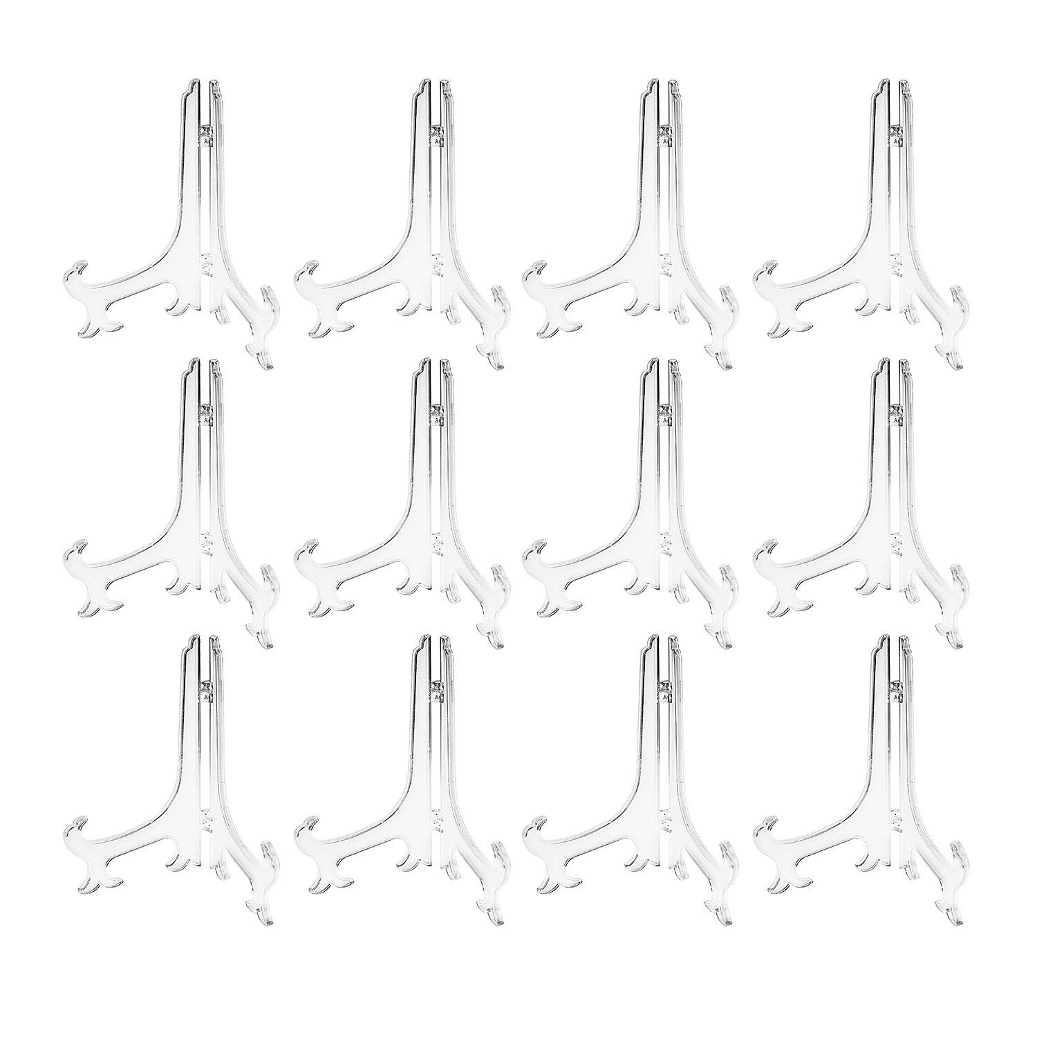 Super Z Outlet Plastic Easels 12 Pack Clear Easel Stands Easel Display Stand for Photo, Place Card, Collectibles, Light Items - Perfect for Wedding Cards, Party, Home, Party Decorations (8 Inches)