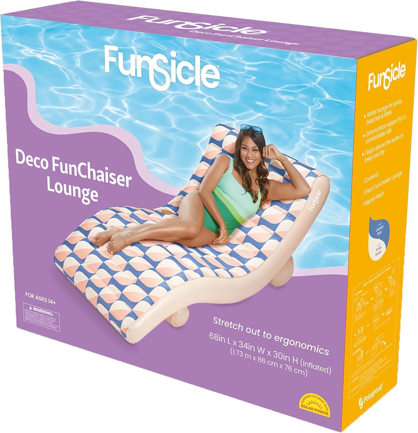 Funsicle: Inflatable Deco FunChaiser Pool & Water Float Lounge - Blue & Cream