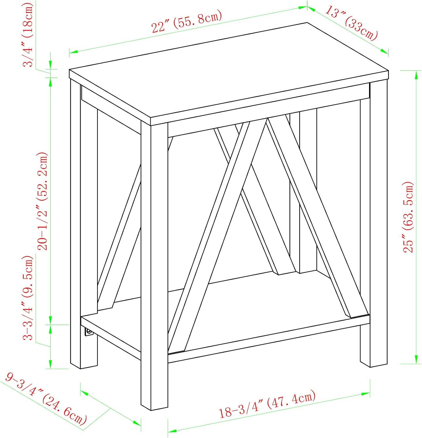 Narrow A-Frame End Table with Open Storage Shelf in Rustic Oak