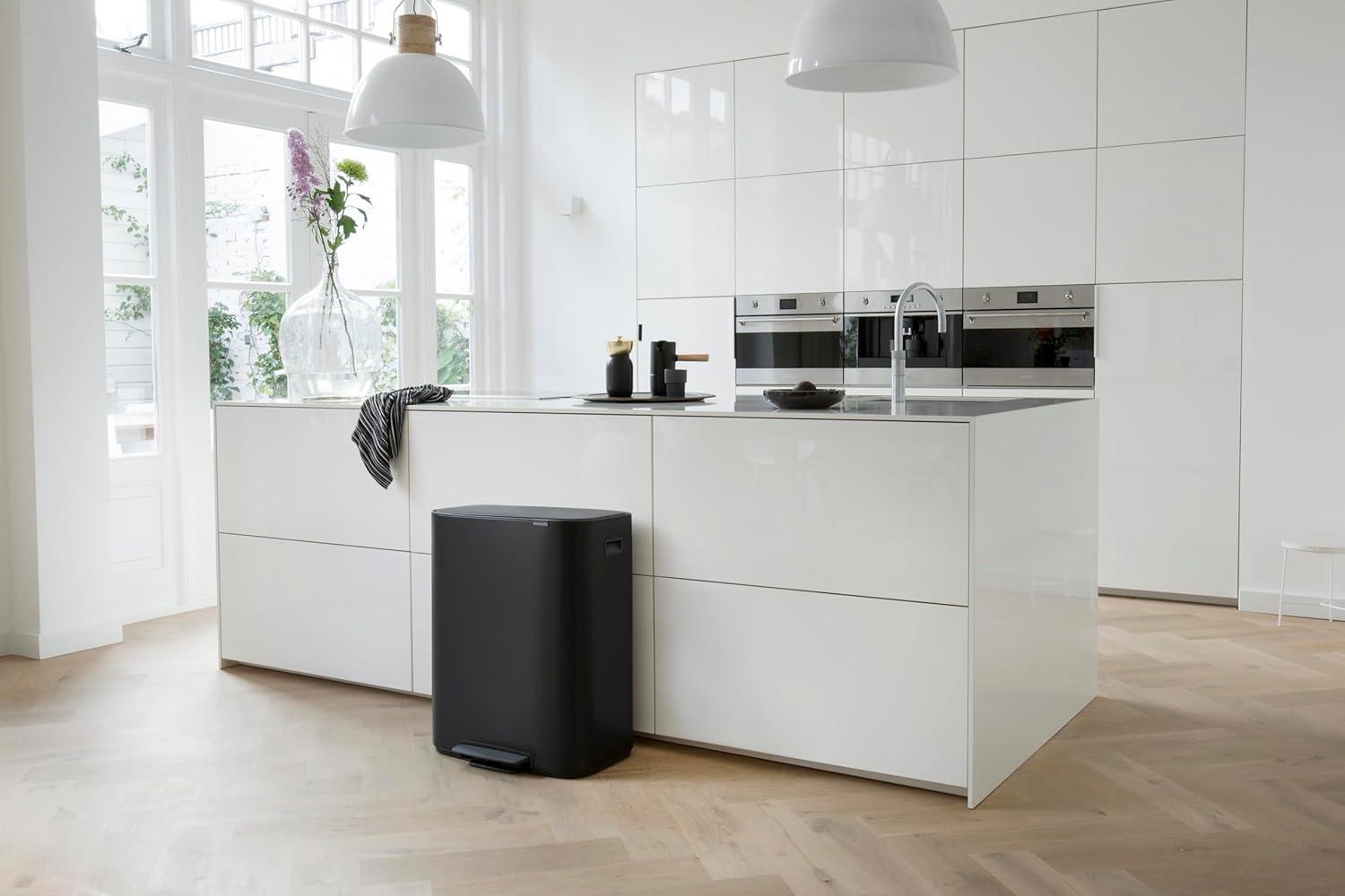 Brabantia Bo Step On Trash Can, Matte Black, 16 Gallon