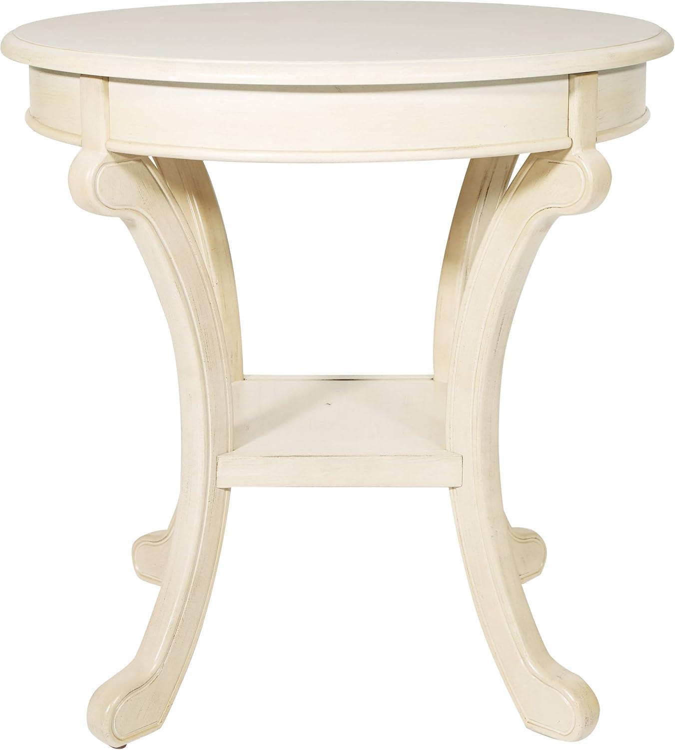 Vermont Accent Table Antique Beige - OSP Home Furnishings: Round Pedestal, Mid-Century Modern Design