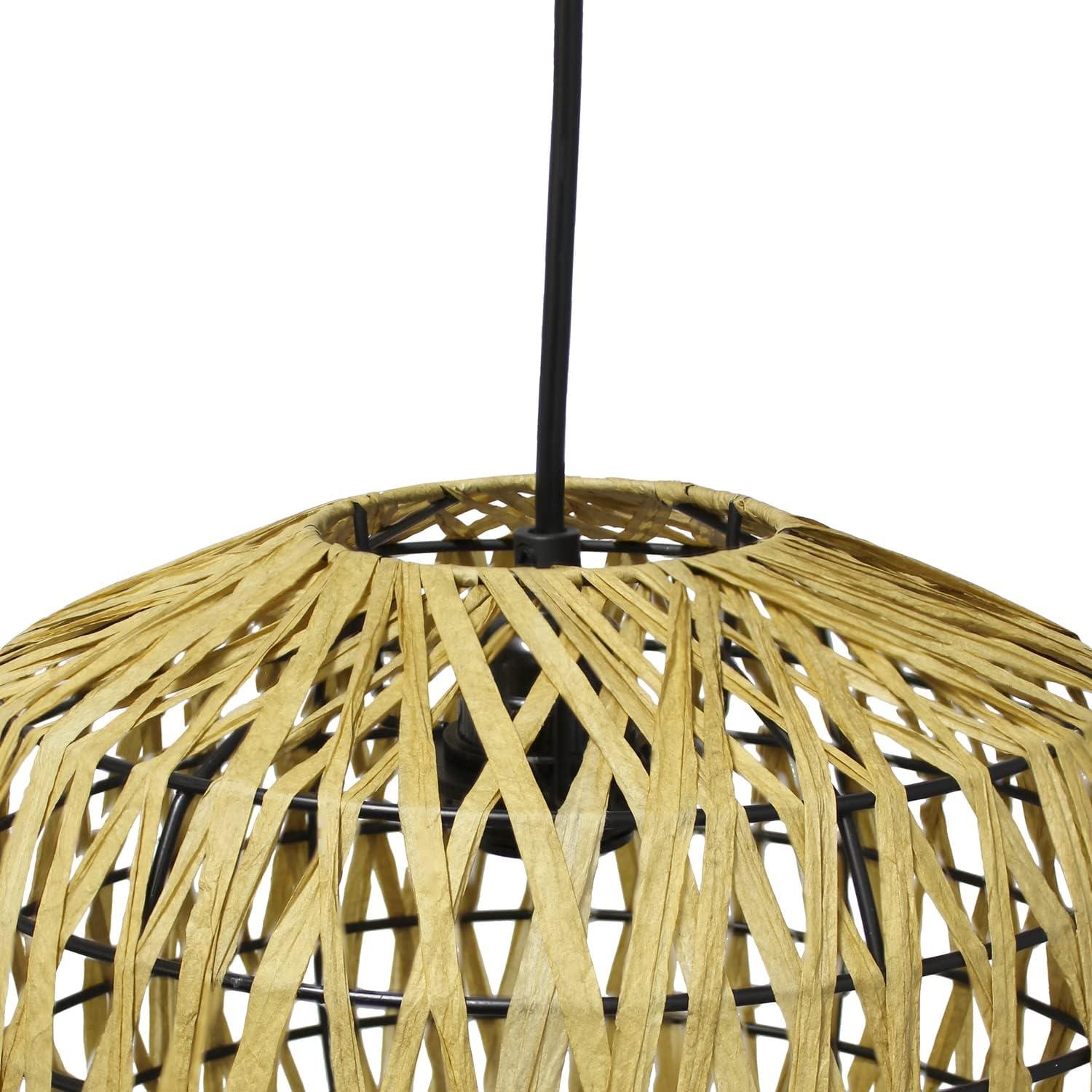 Elegant Designs Medium 11.38" Modern Bohemian 1-Light Rounded Woven Paper Rope Kitchen Foyer Hallway Bedroom Living Room Dining Room Hanging Ceiling Pendant, Natural