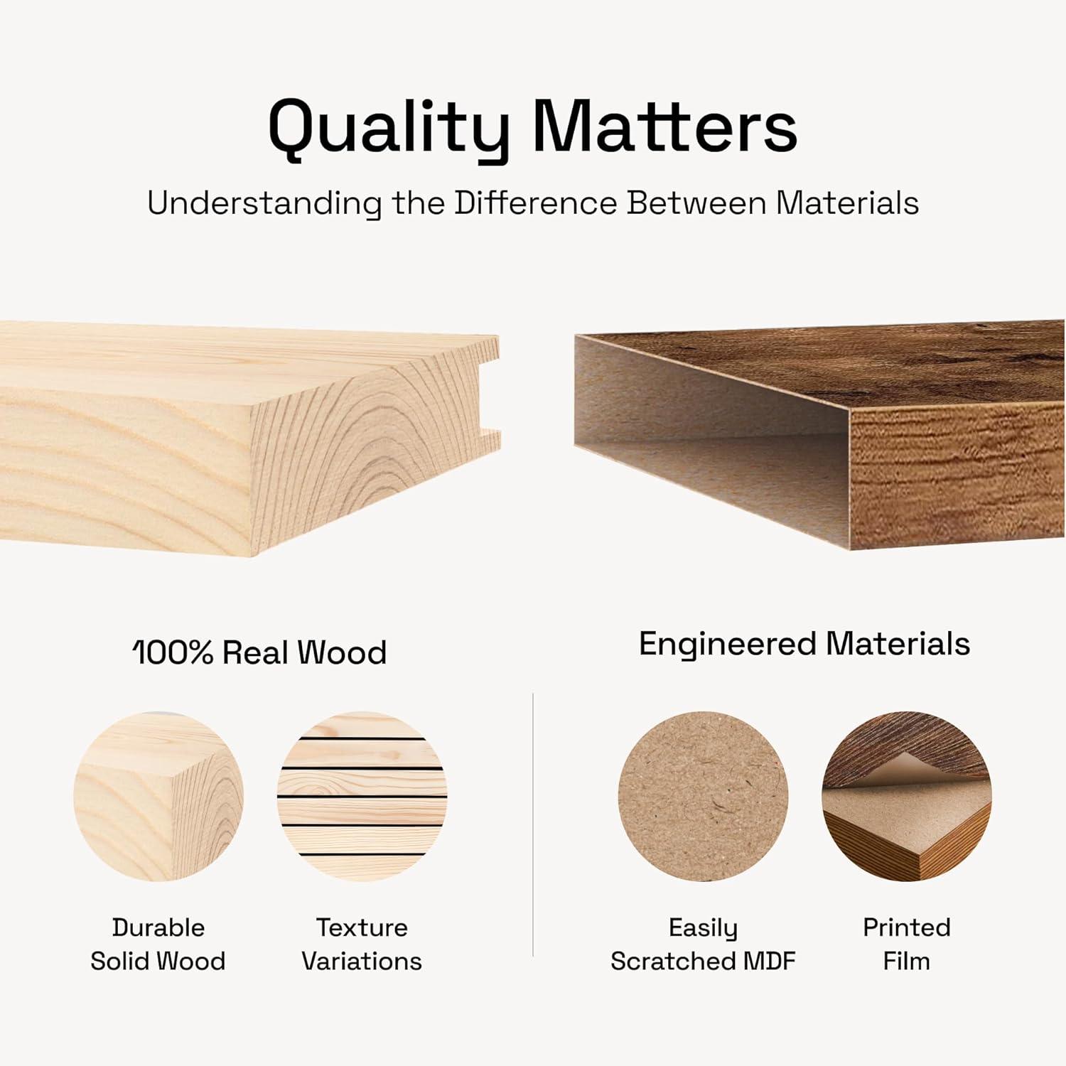 Baobab Workshop Solid Wood Floating Shelves, Wooden Shelves for Wall (Set of 2)