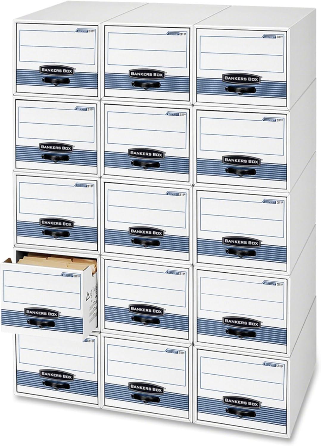 Bankers Box STOR/DRAWER STEEL PLUS Extra Space-Savings Storage Drawers, Letter Files, 14" x 25.5" x 11.5", White/Blue, 6/Carton