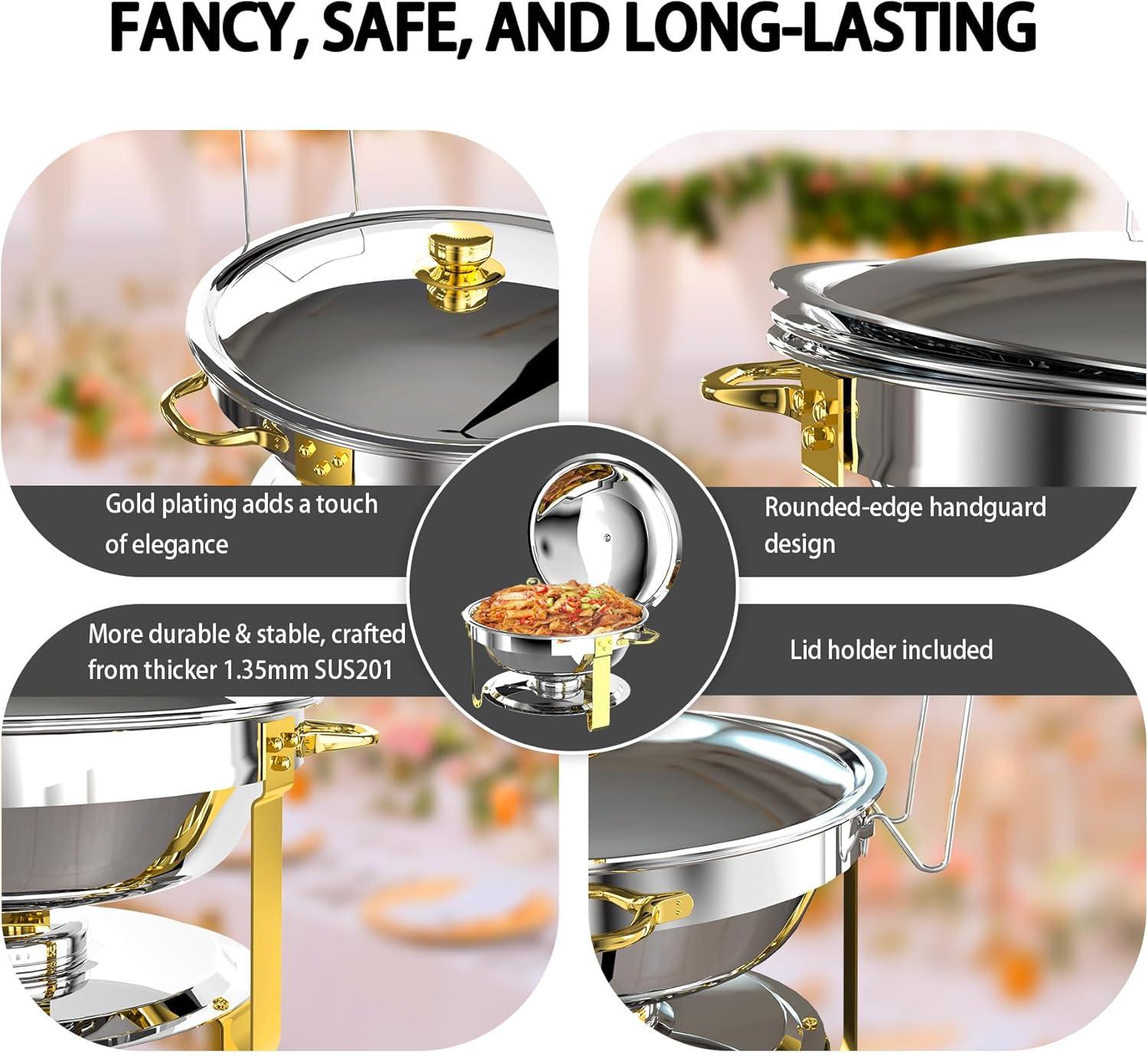 Ktaxon 4 Pack Chafing Dish for Buffet with Lid Holder, 5 Quart Stainless Steel Buffet Set, Round Chafers and Warmers Sets for Party, Catering, Wedding, Banquet, Graduation
