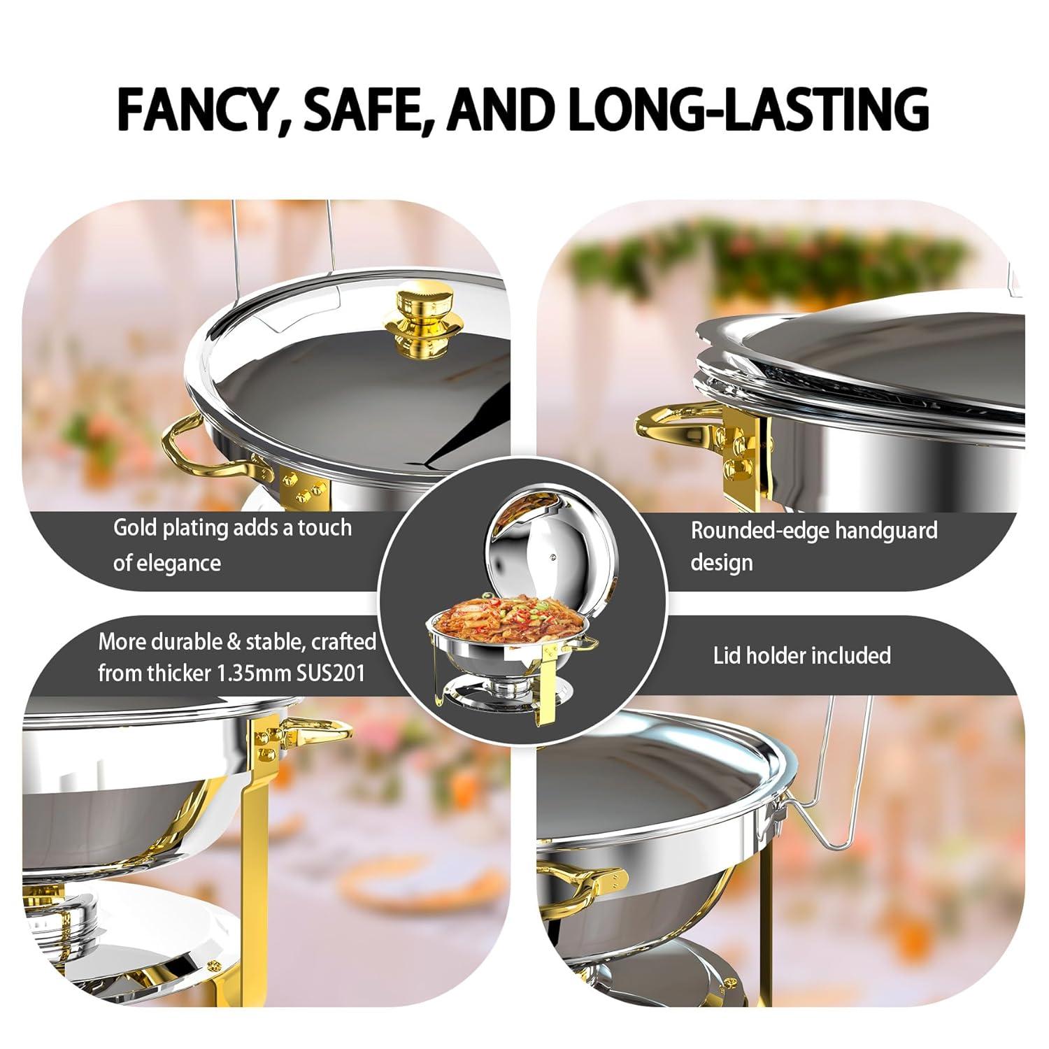 Ktaxon 4 Pack Chafing Dish for Buffet with Lid Holder, 5 Quart Stainless Steel Buffet Set, Round Chafers and Warmers Sets for Party, Catering, Wedding, Banquet, Graduation