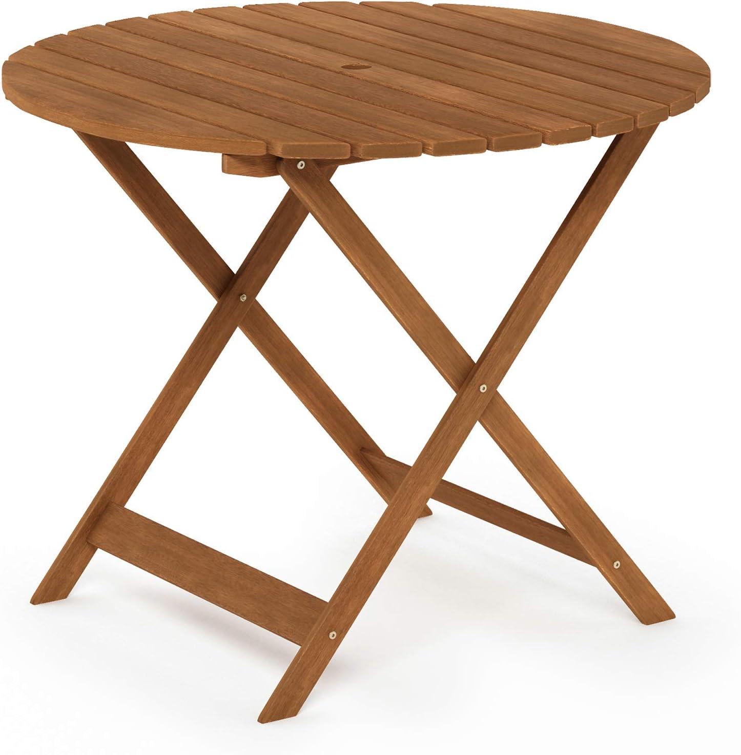 Furinno Tioman Outdoor Hardwood Nation Round Folding Table with Umbrella Hole