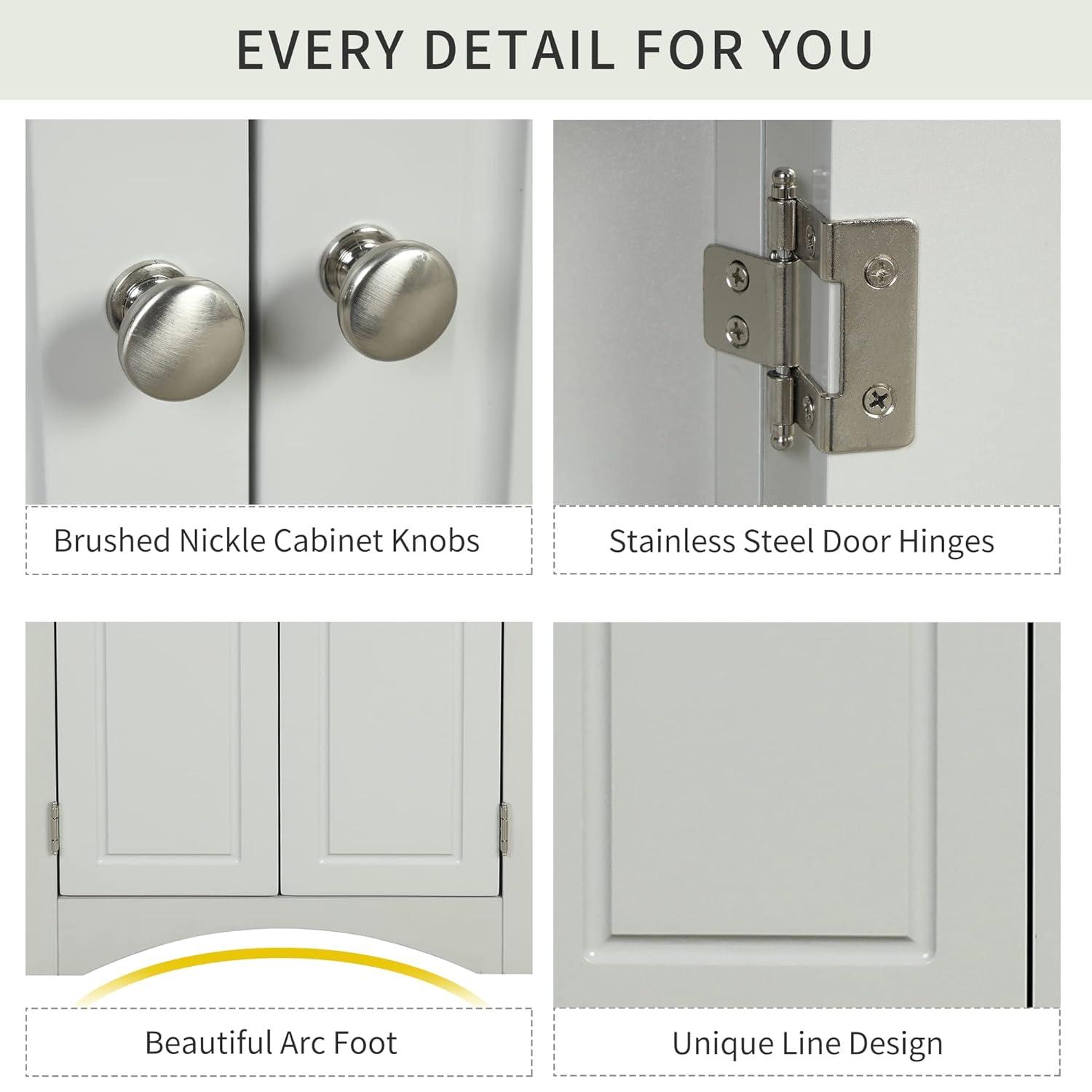 Corner Storage Cabinet with 2 Doors and Shelves, Freestanding Floor Cabinet Bathroom Corner Cabinets for Home Kitchen, Bathroom Grey