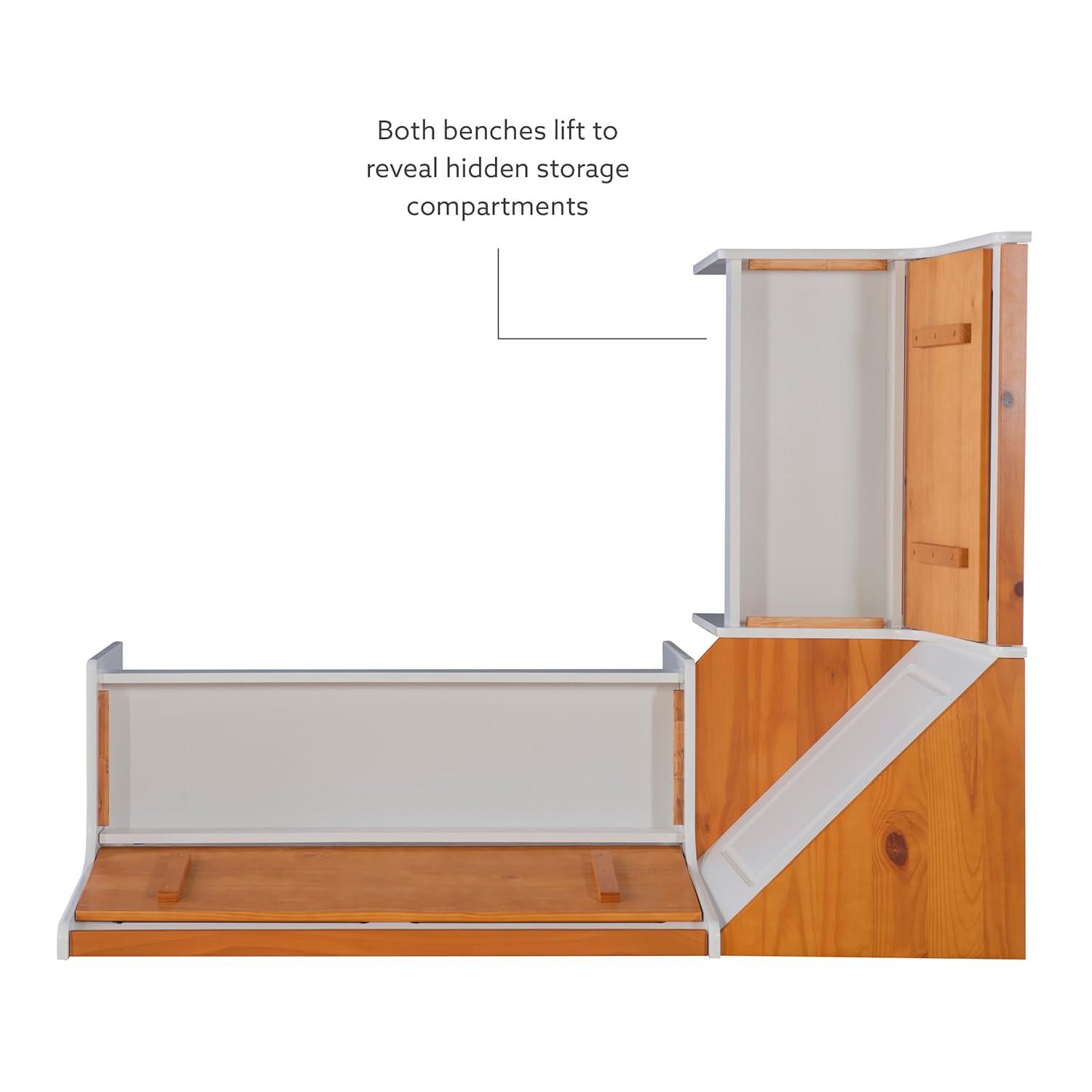 5pc Ardmore Breakfast Storage Corner Nook Dining Set Wood/White/Natural - Linon: Chic Farmhouse Style, Seats 6