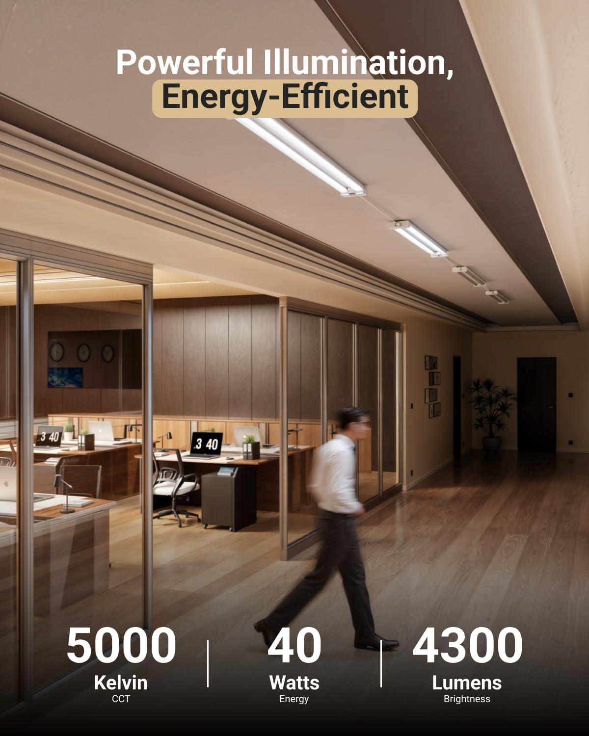 Sunco Motion Sensor 4ft LED Shop Light, Garage Lights Ceiling LED Plug in Fixtures, 40W, 5000K Daylight, Frosted, Motion Activated, Linkable Suspension Mount, ETL 4 Pack