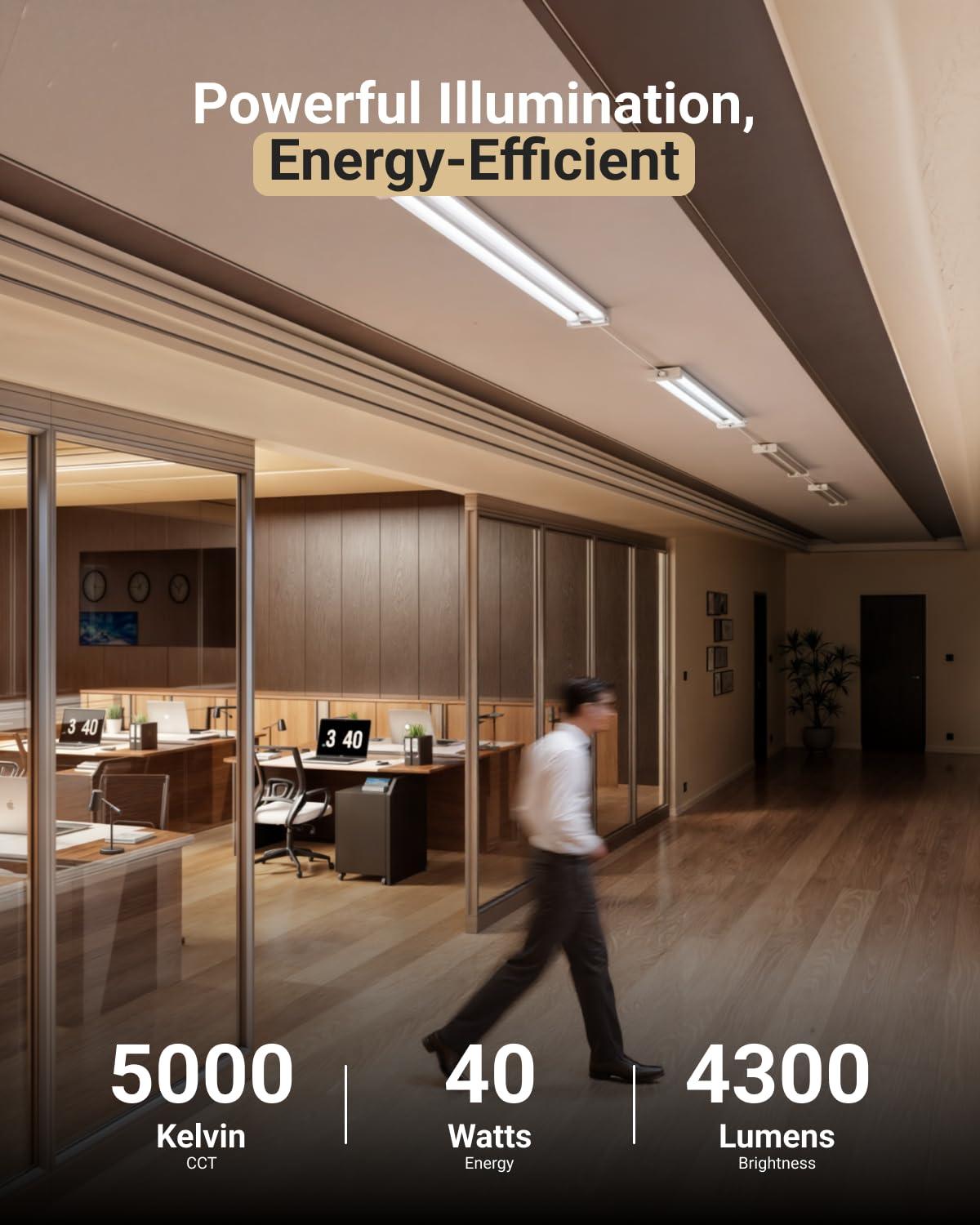 Sunco Motion Sensor 4ft LED Shop Light, Garage Lights Ceiling LED Plug in Fixtures, 40W, 5000K Daylight, Frosted, Motion Activated, Linkable Suspension Mount, ETL 4 Pack