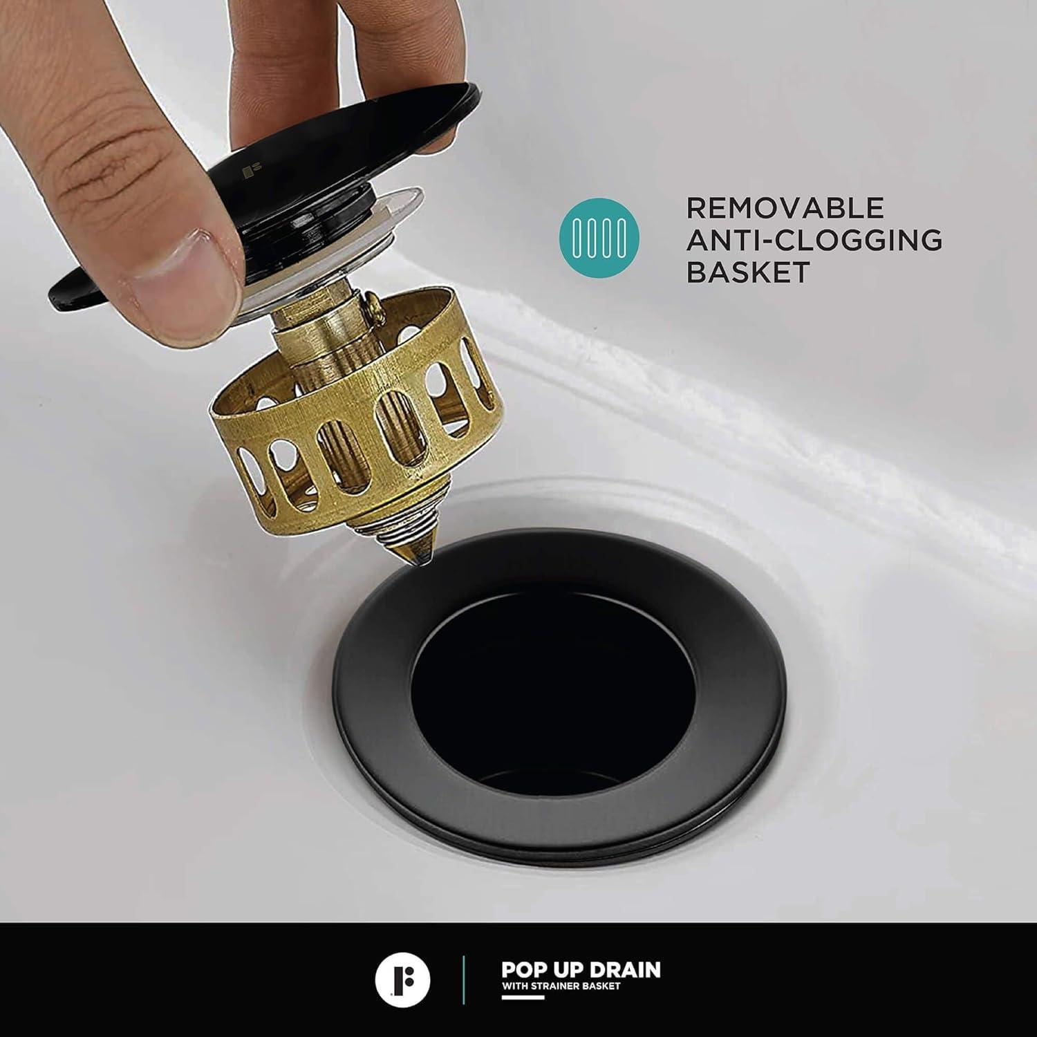 Single Hole Bathroom Faucet with Pop-up Drain and Strainer Basket
