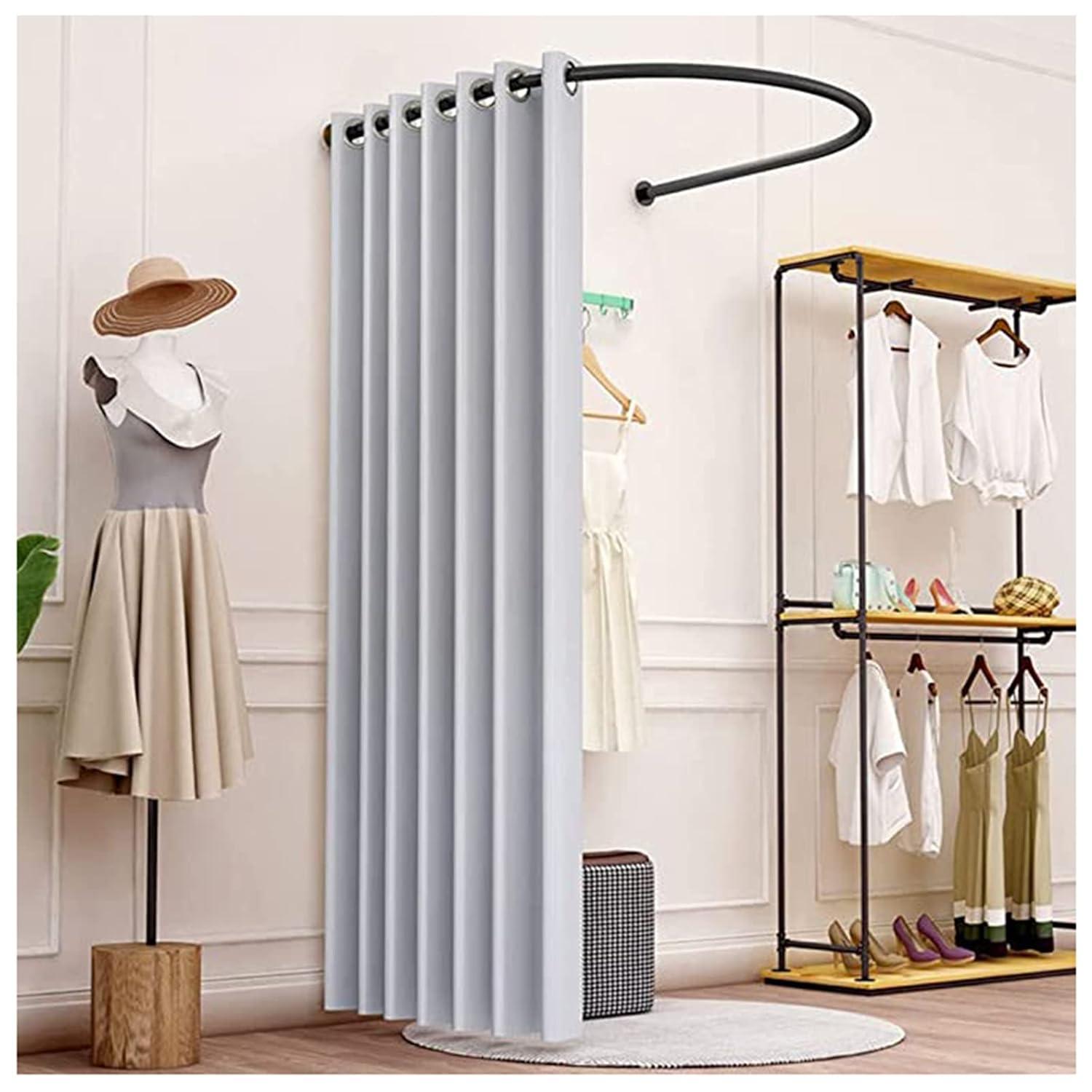 Madamera Clothing Store Fitting Room, Changing Room Used in Mall and Office, U-Dressing Room for Privacy Protection and Room Divider, Including Shading Curtain, Hanging Rod and Hook Up (Grey)