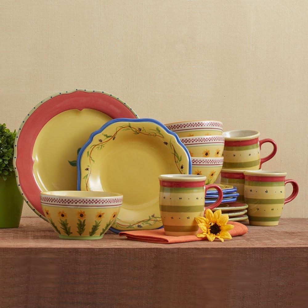 Pistoulet Yellow and Red Ceramic 16-Piece Dinnerware Set