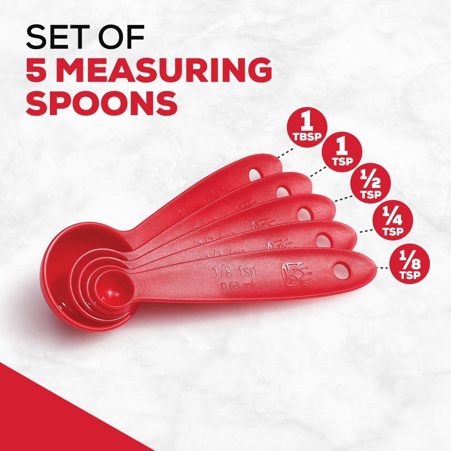 Red BPA-Free Plastic 5-Piece Measuring Spoon Set